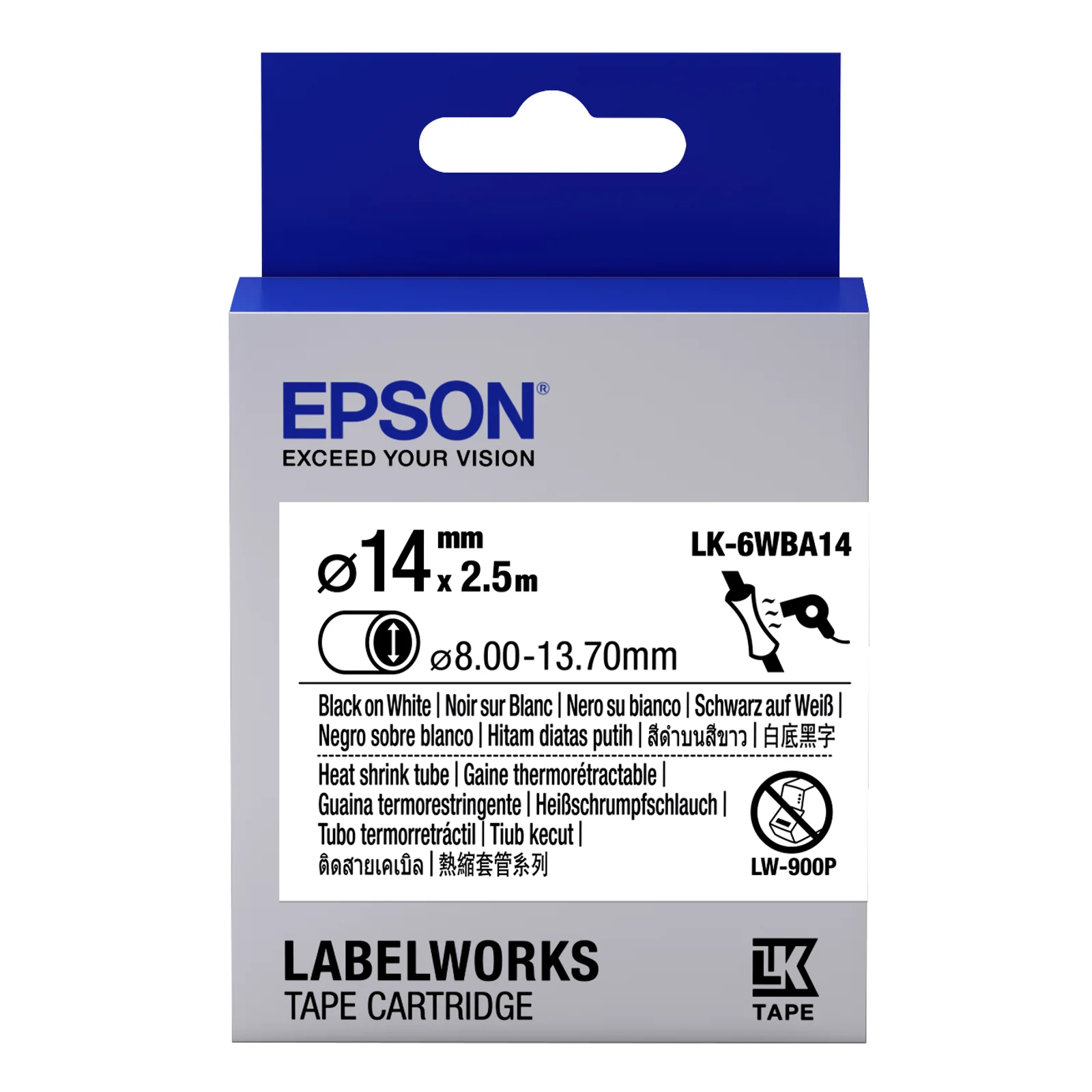 Epson LK-6WBA14 - Thermorétrécissant (HST) - Noir sur Blanc - Diam. 14mmx2.5m