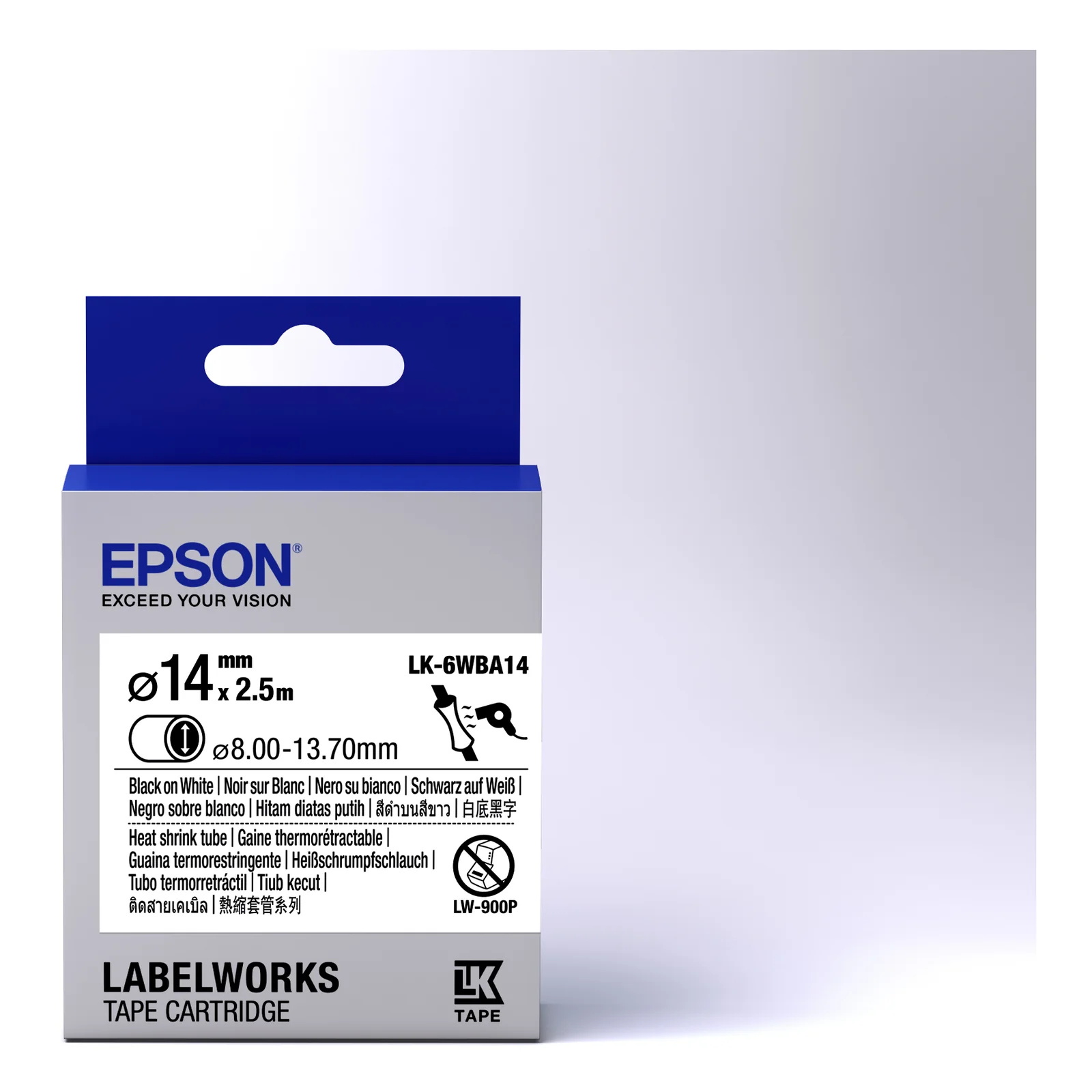 Epson LK-6WBA14 - Thermorétrécissant (HST) - Noir sur Blanc - Diam. 14mmx2.5m