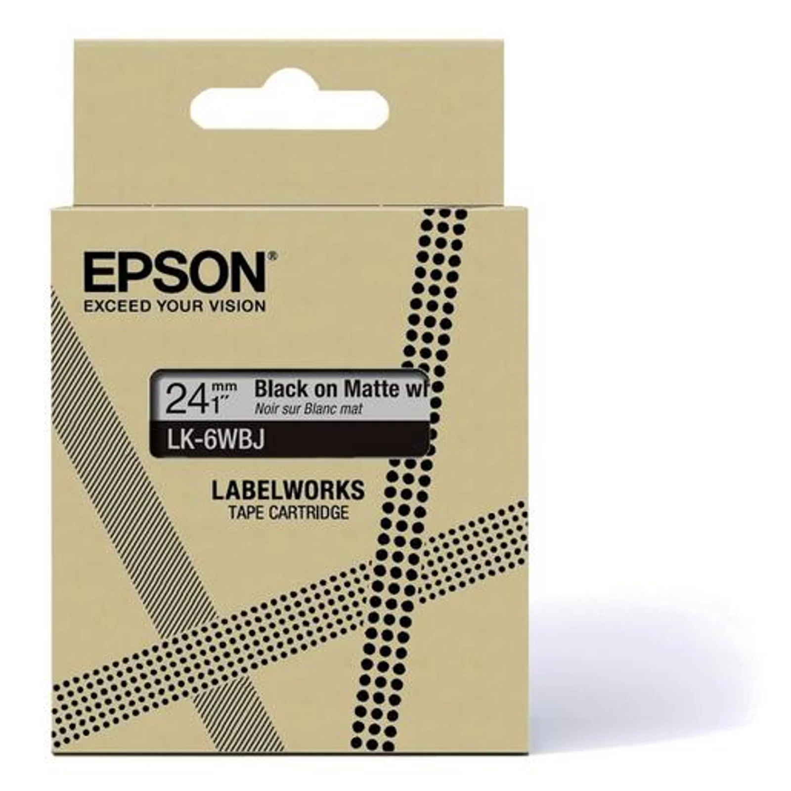 Emballage carton Epson LabelWorks LK-6WBJ ruban 24mm noir sur blanc mat