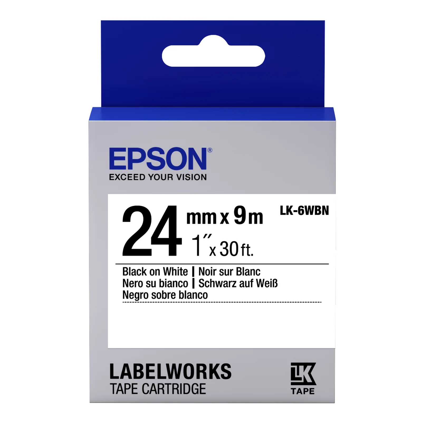 LK-6WBN - Standard - Noir sur Blanc - 24mmx9m