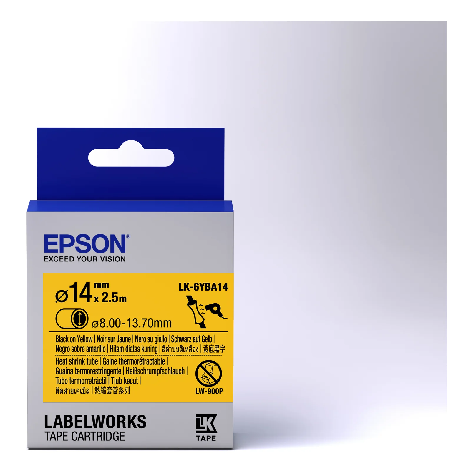 Epson LK-6YBA14 - Thermorétrécissant (HST) - Noir sur Jaune - Diam. 14mmx2.5m