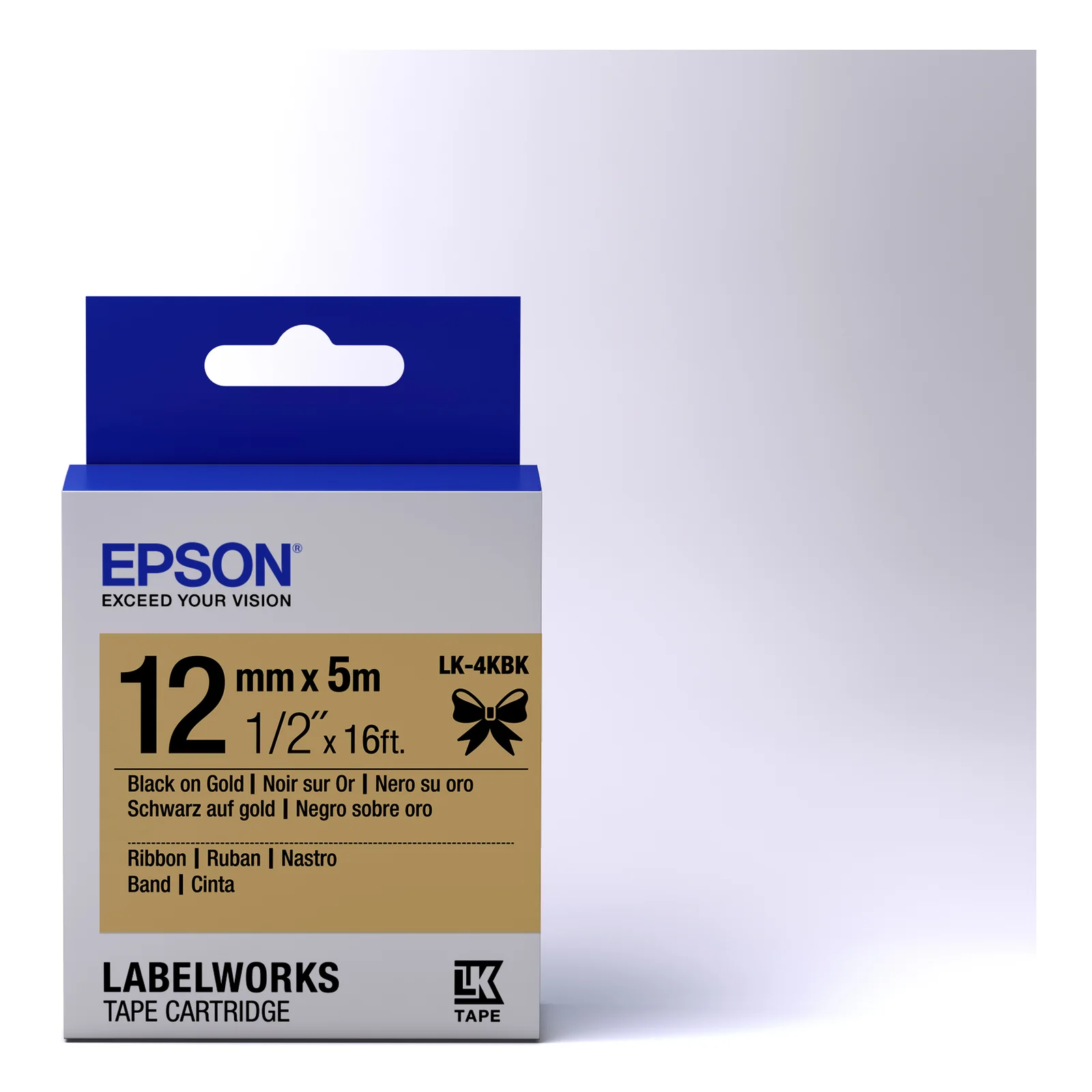 Epson Ruban satin pour étiqueteuse LK-4KBK Noir/Or 12 mm (5 m)