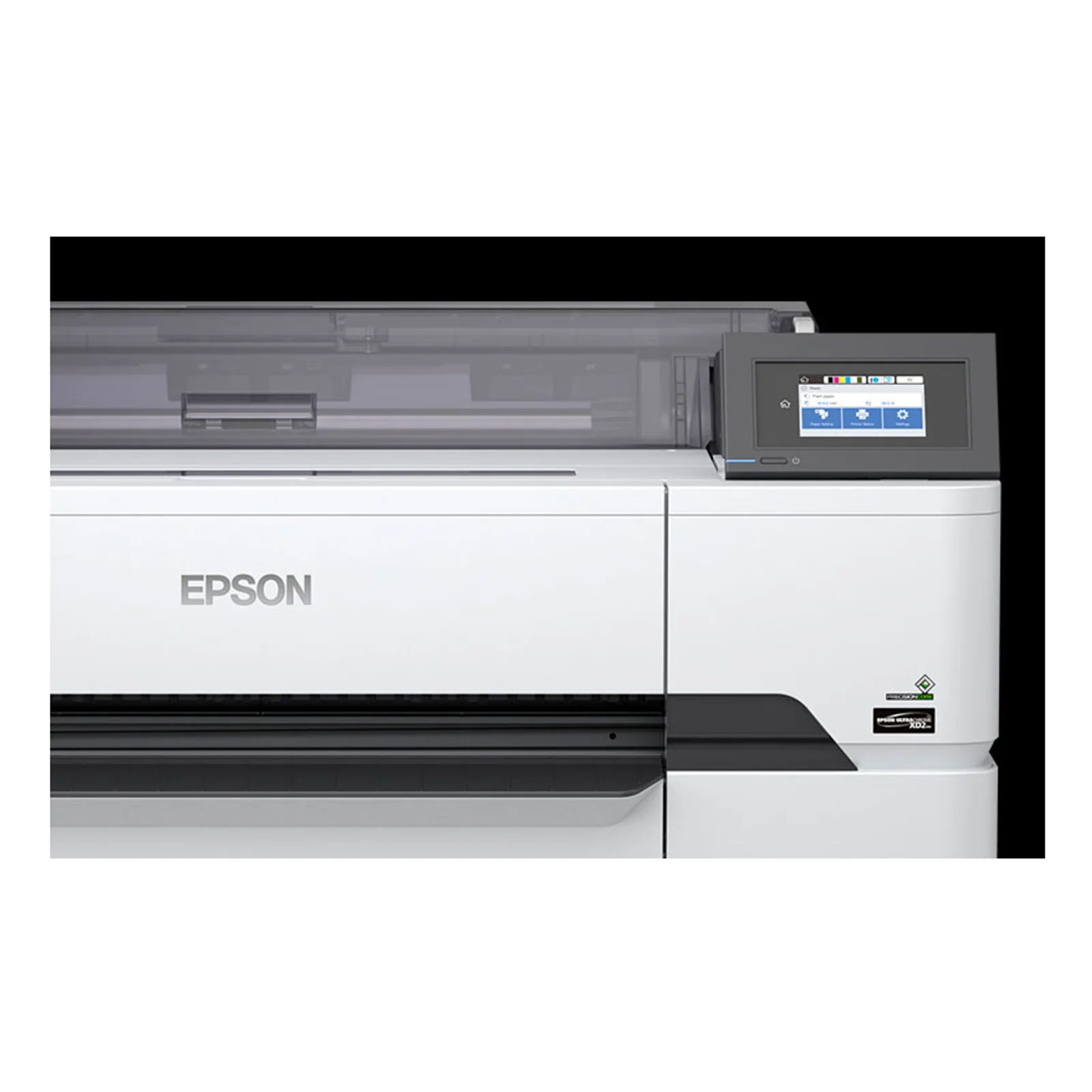 Vue arrière du traceur Epson 24 pouces montrant les ports LAN Ethernet, USB et un connecteur Option avec grille d'aération