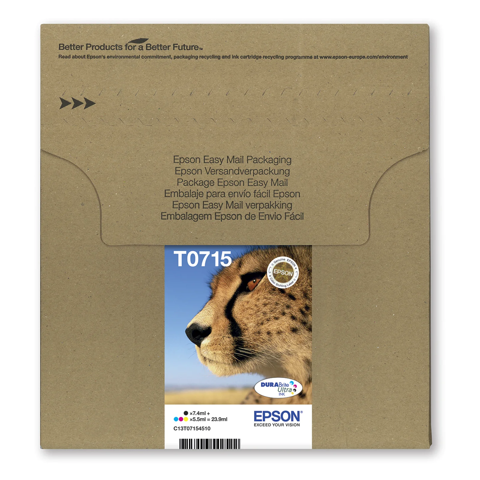 Boîte Easy Mail Epson T0715 vue de face avec étiquette Guépard et code C13T07154510