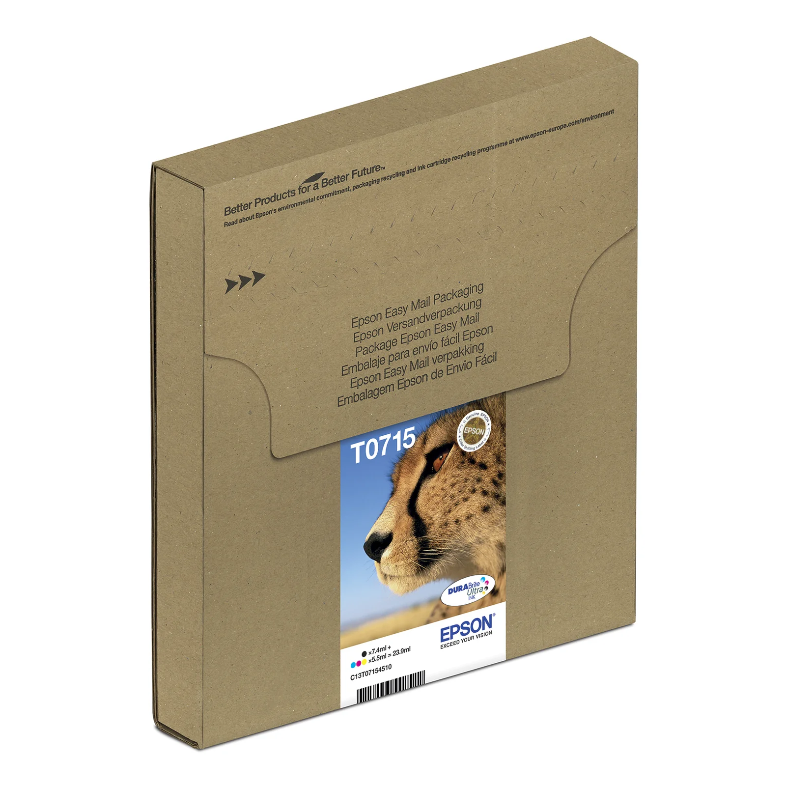 Emballage Easy Mail Epson T0715 vu de trois quarts en carton recyclé