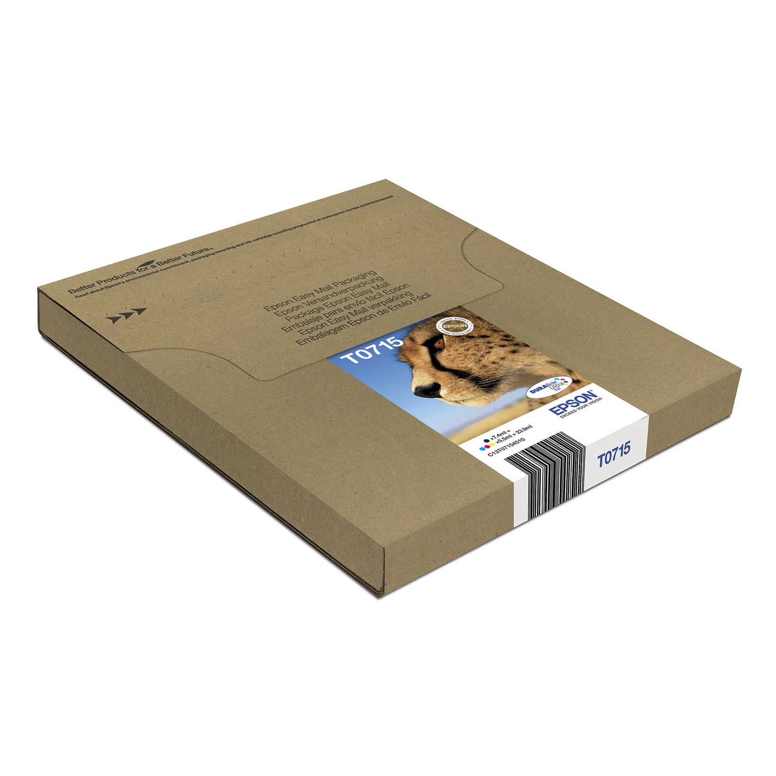 Pochette Easy Mail Epson T0715 vue à plat avec visuel Guépard et logo Epson