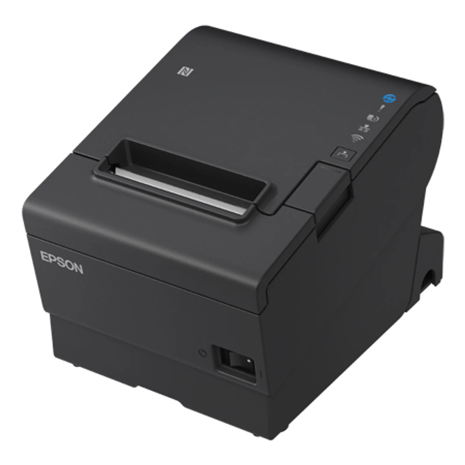 Epson TM-T88VII 132 trois quarts gauche, voyants statut et NFC visibles