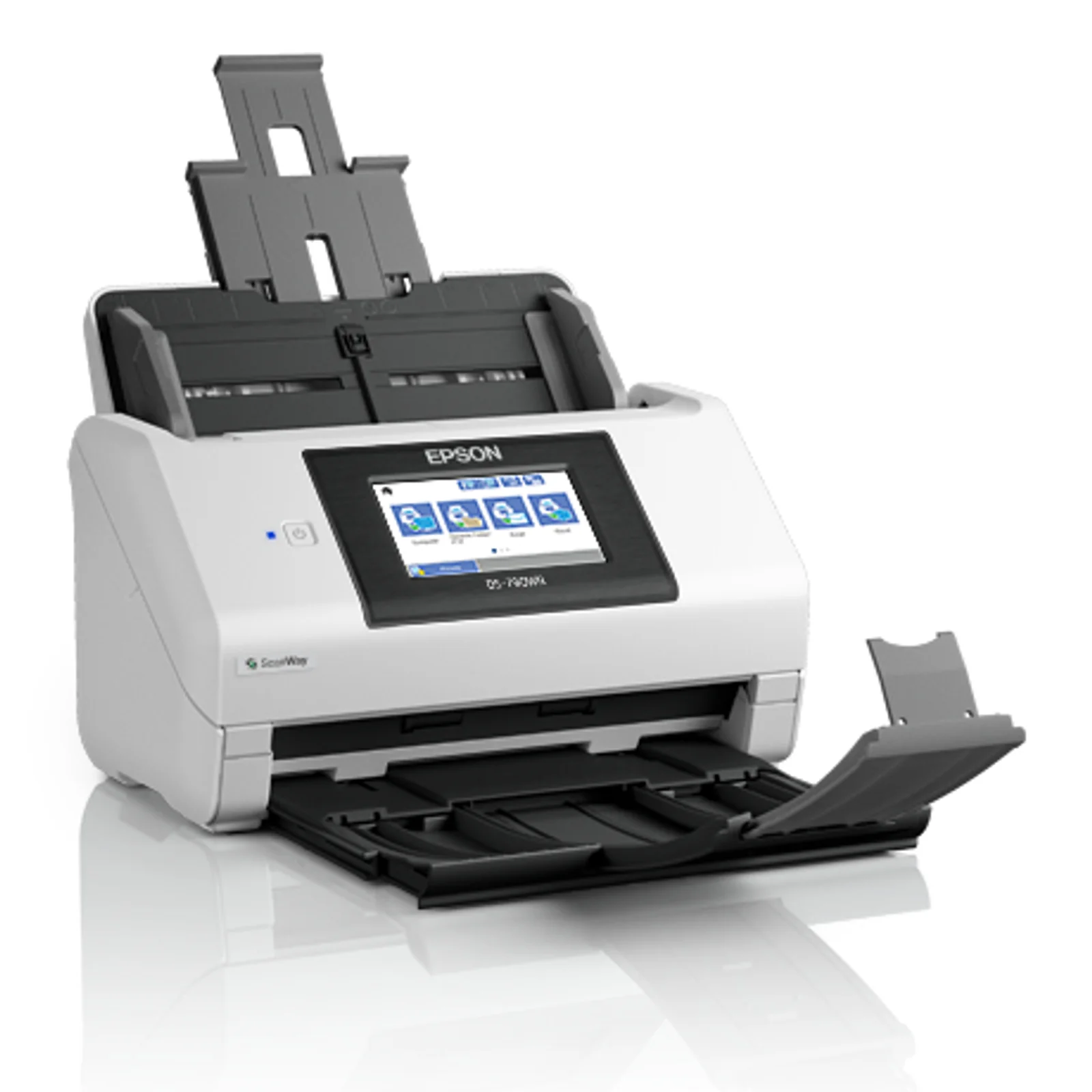 Scanner Epson DS-790WN vide avec bac d'alimentation et bac de réception déployés
