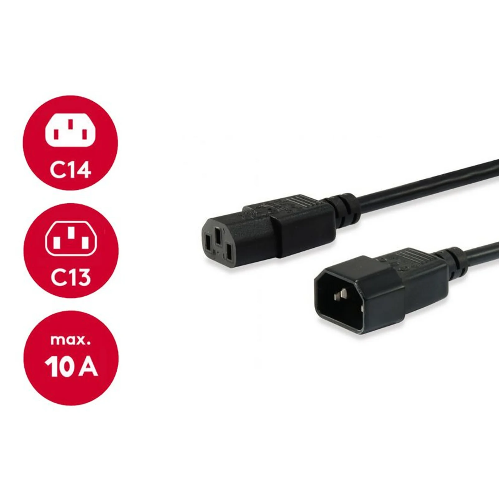 Equip 112100 câble électrique Noir 1,8 m Coupleur C14 Coupleur C13
