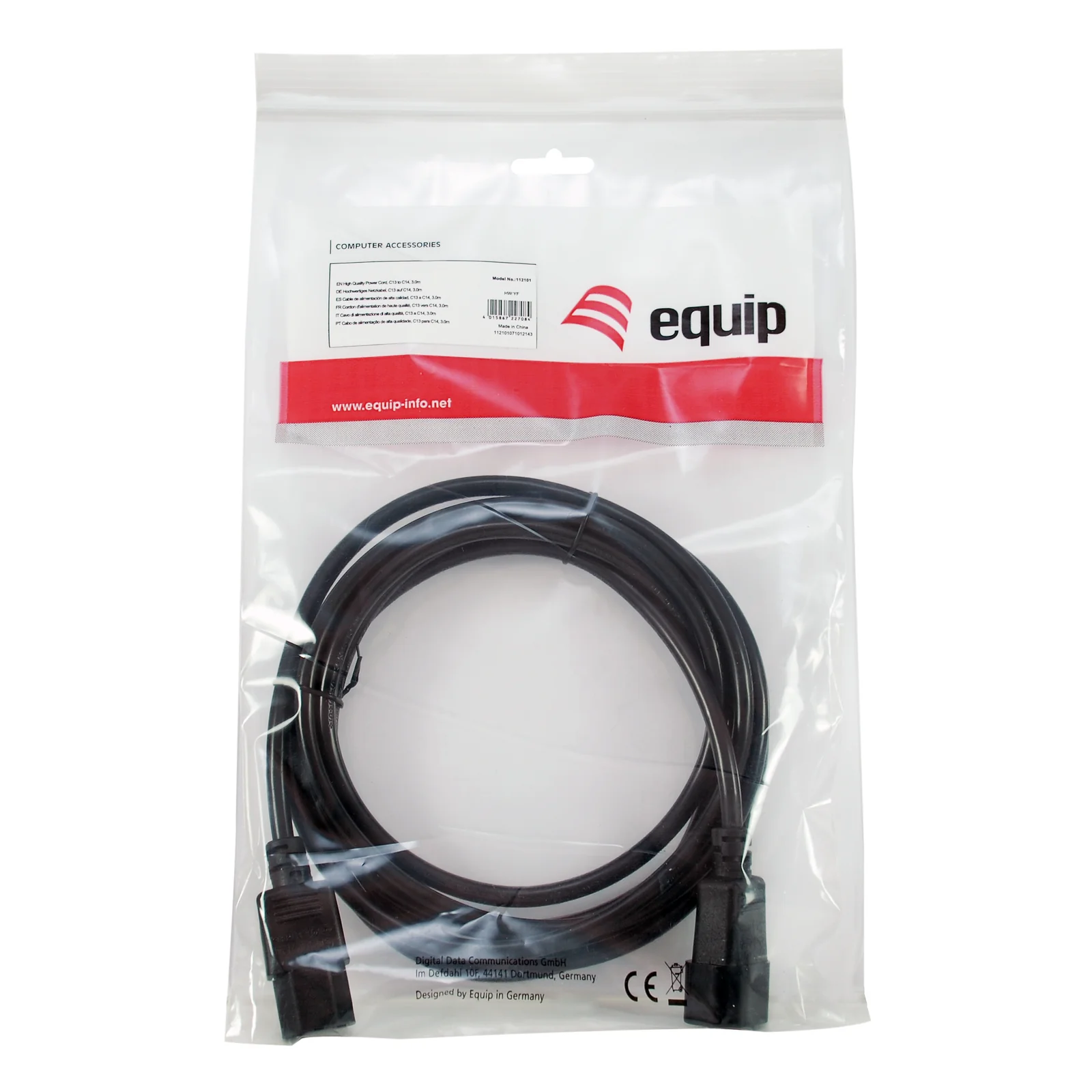 Equip 112101 câble électrique Noir 3 m Coupleur C14 Coupleur C13