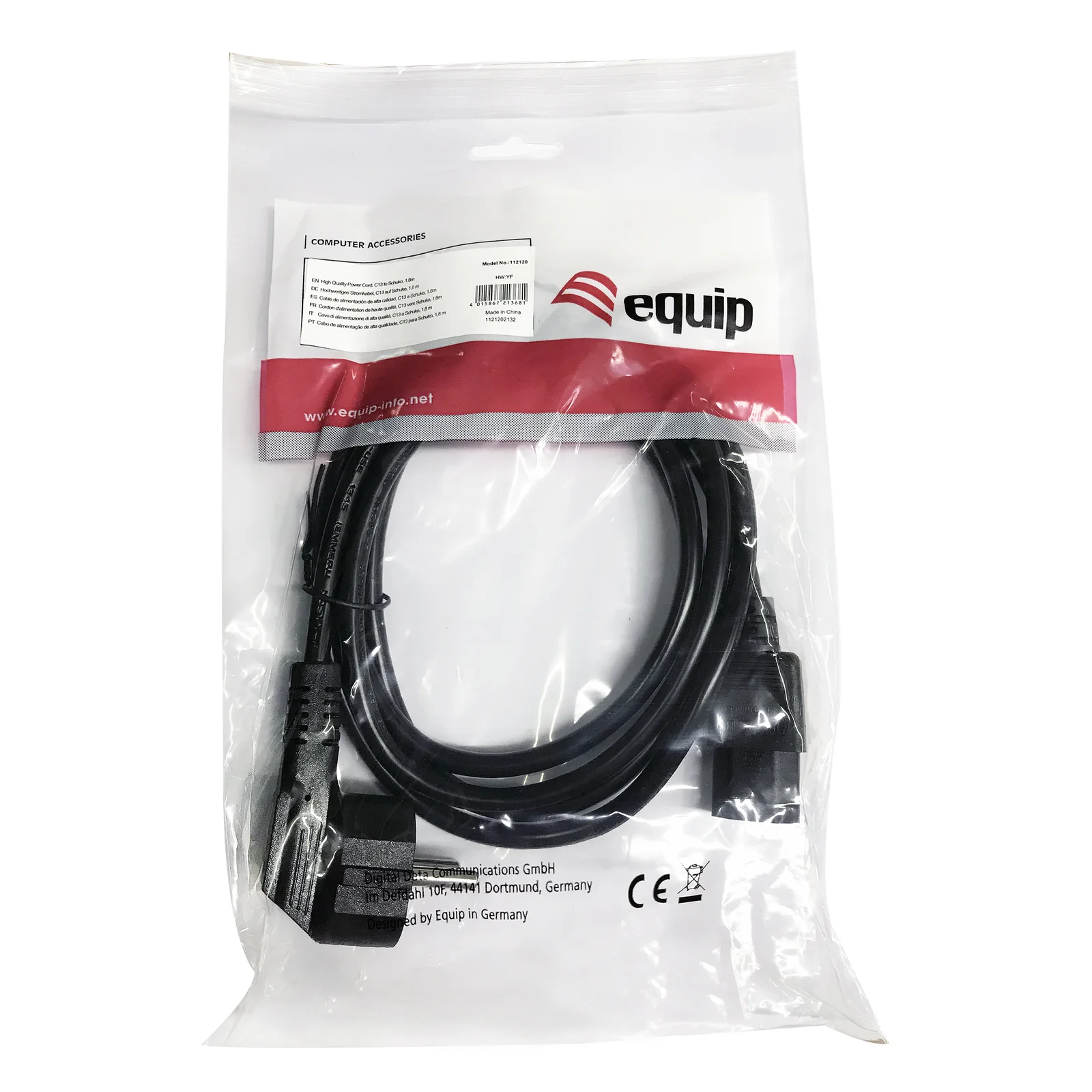 Equip 112120 câble électrique Noir 1,8 m CEE 7/7 Coupleur C13