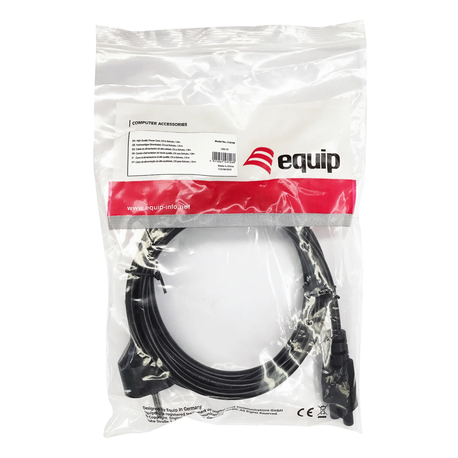 Equip 112150 câble électrique Noir 1,8 m CEE 7/7 IEC C5