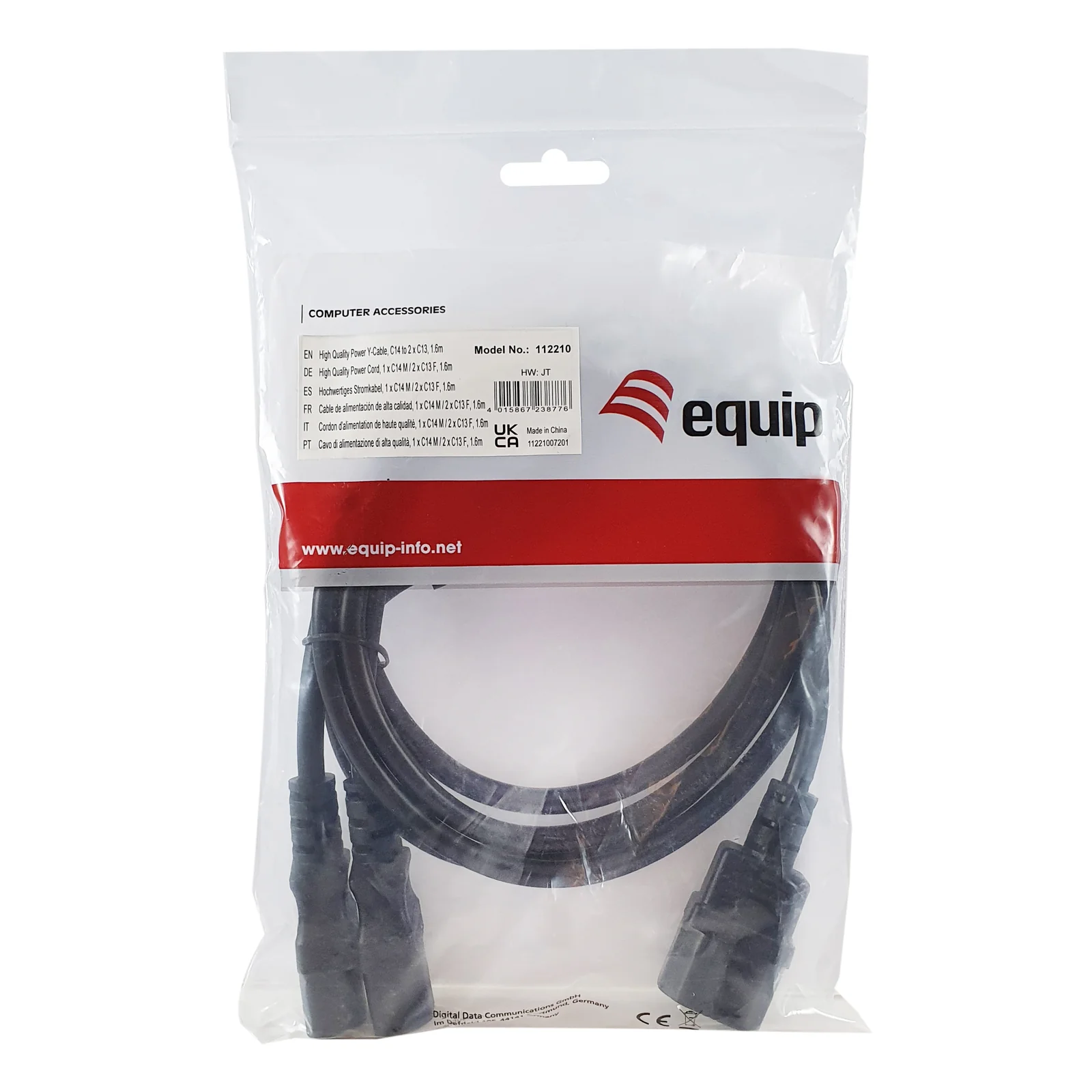 Equip 112210 câble électrique Noir 1,6 m Coupleur C14 Coupleur 2 x C13
