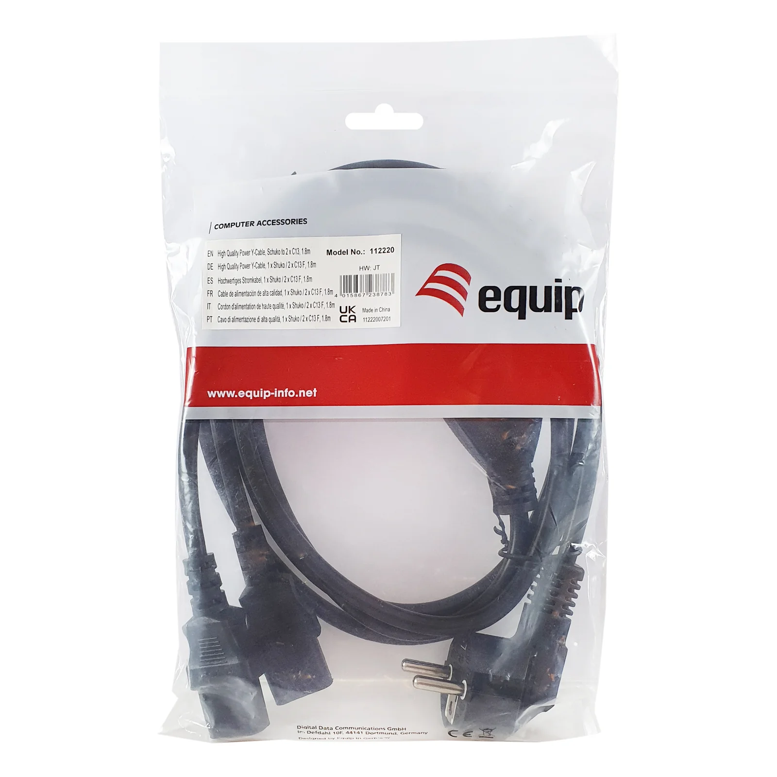 Equip 112220 câble électrique 1,8 m CEE 7/7 Coupleur 2 x C13
