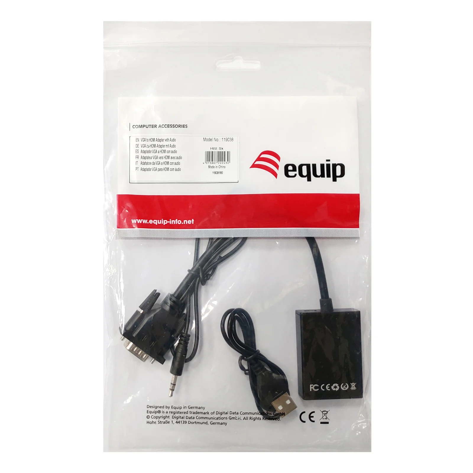 Equip 119038 câble vidéo et adaptateur 0,2 m VGA (D-Sub) + 3,5 mm DVI-D + USB Noir