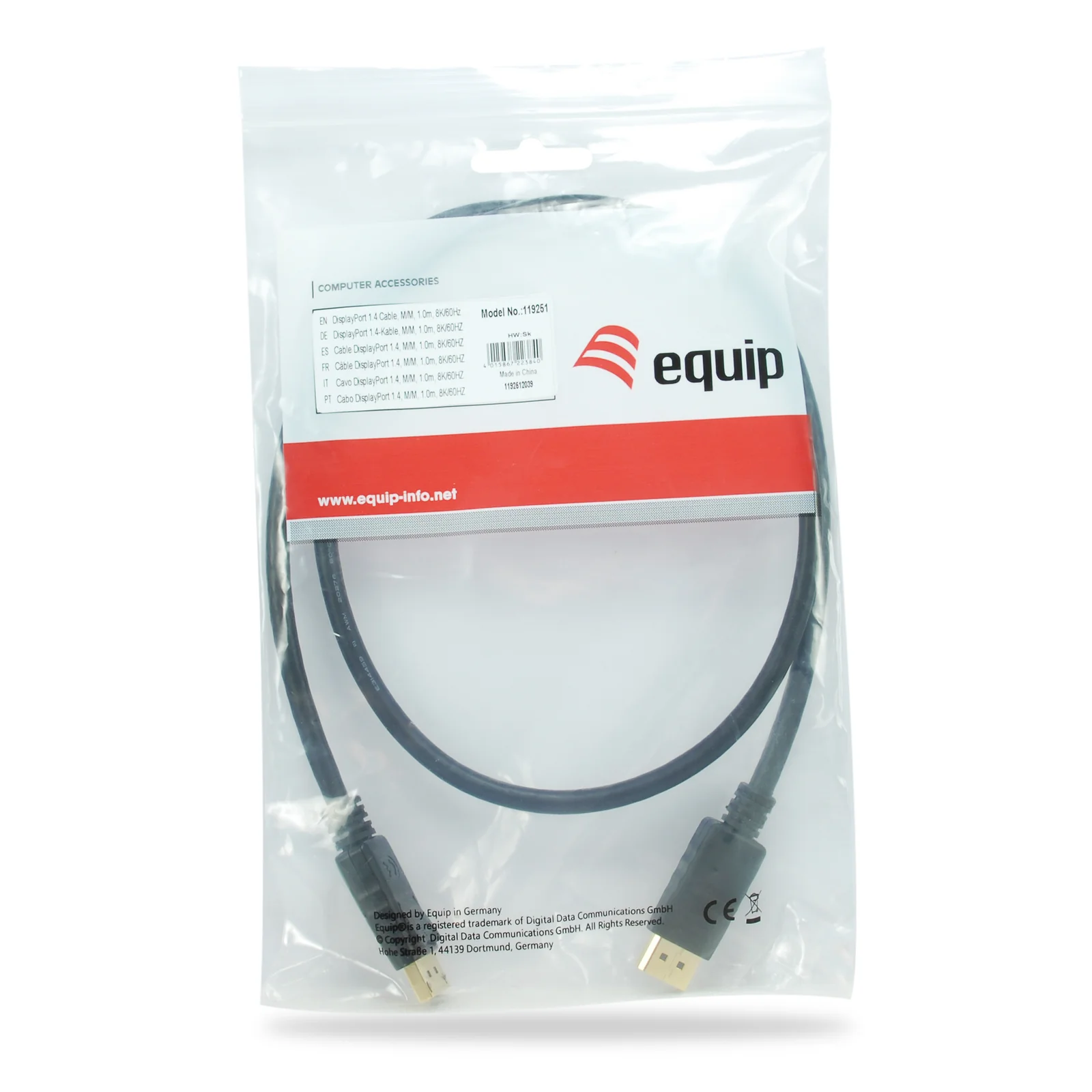 Equip 119251 Câble DisplayPort 1.4, 1.0m, 8K/60Hz