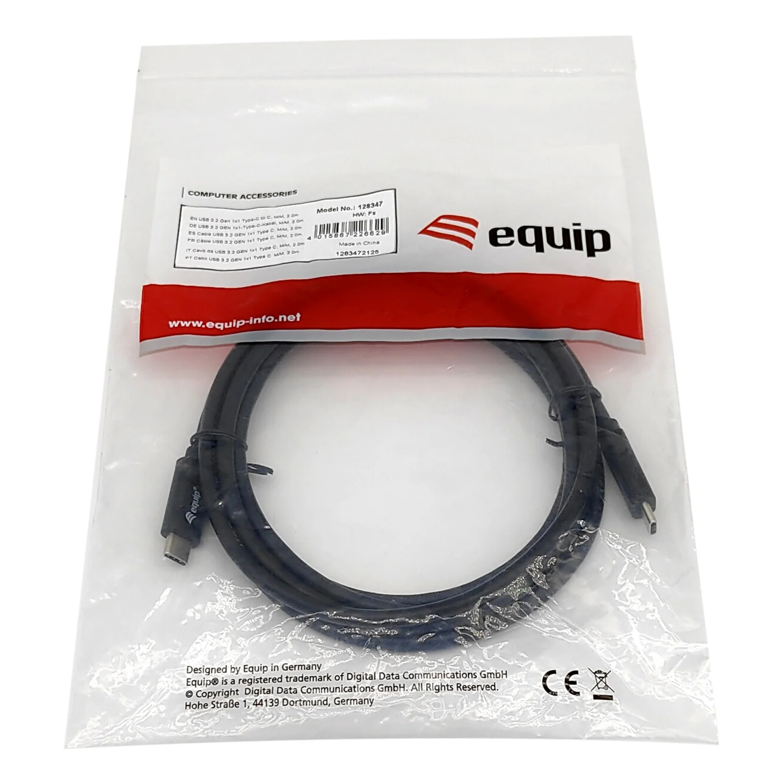 Equip 128346 Câble USB 3.2 Gen 1 C vers C, M/M , 1.0m, PD 60W, 5Gbps, Noir