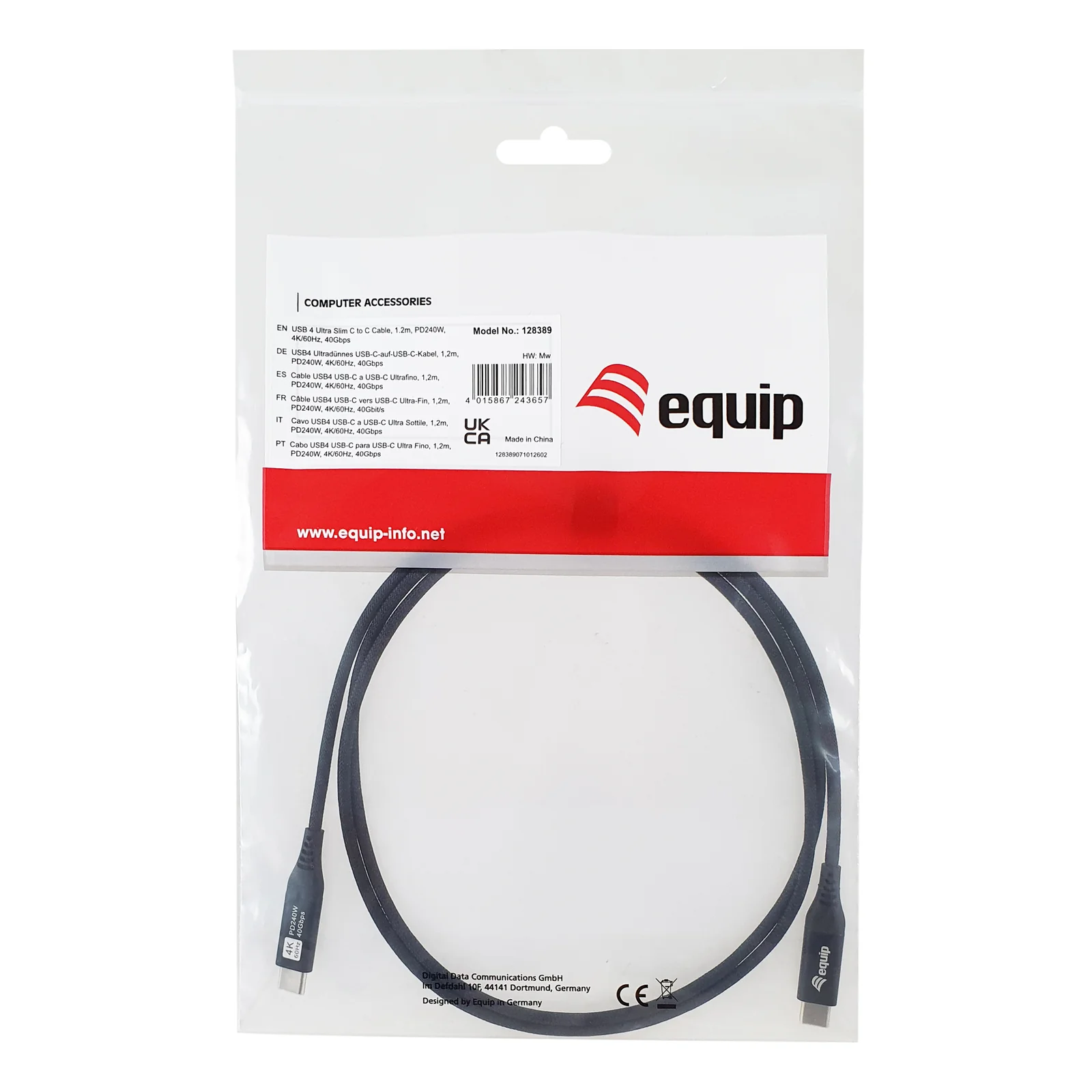 Equip 128389 câble USB USB4 Gen 3x2 1,2 m USB C 240 W Noir