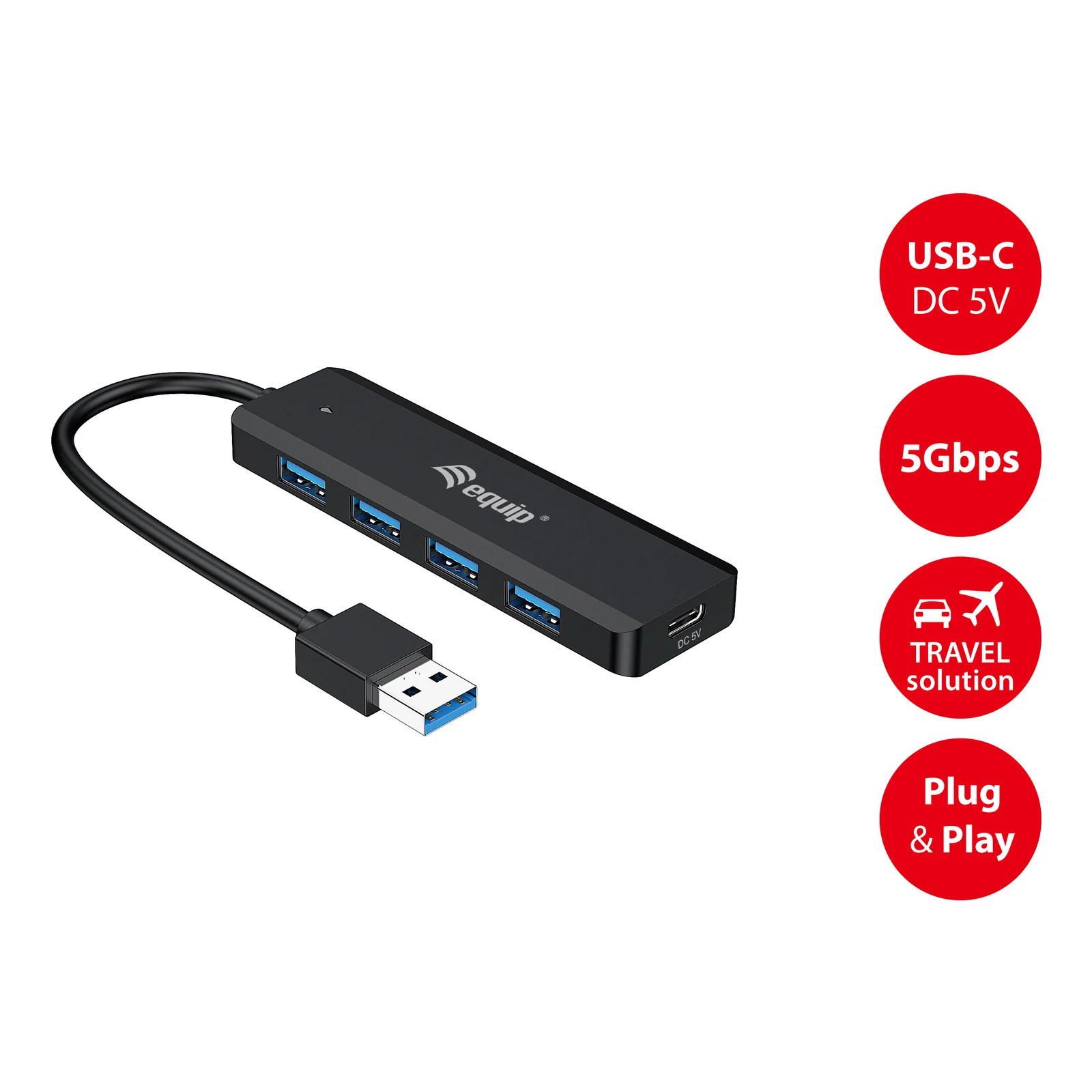 Equip 128959 hub & concentrateur USB 3.2 Gen 1 (3.1 Gen 1) Type-A 5000 Mbit/s Noir