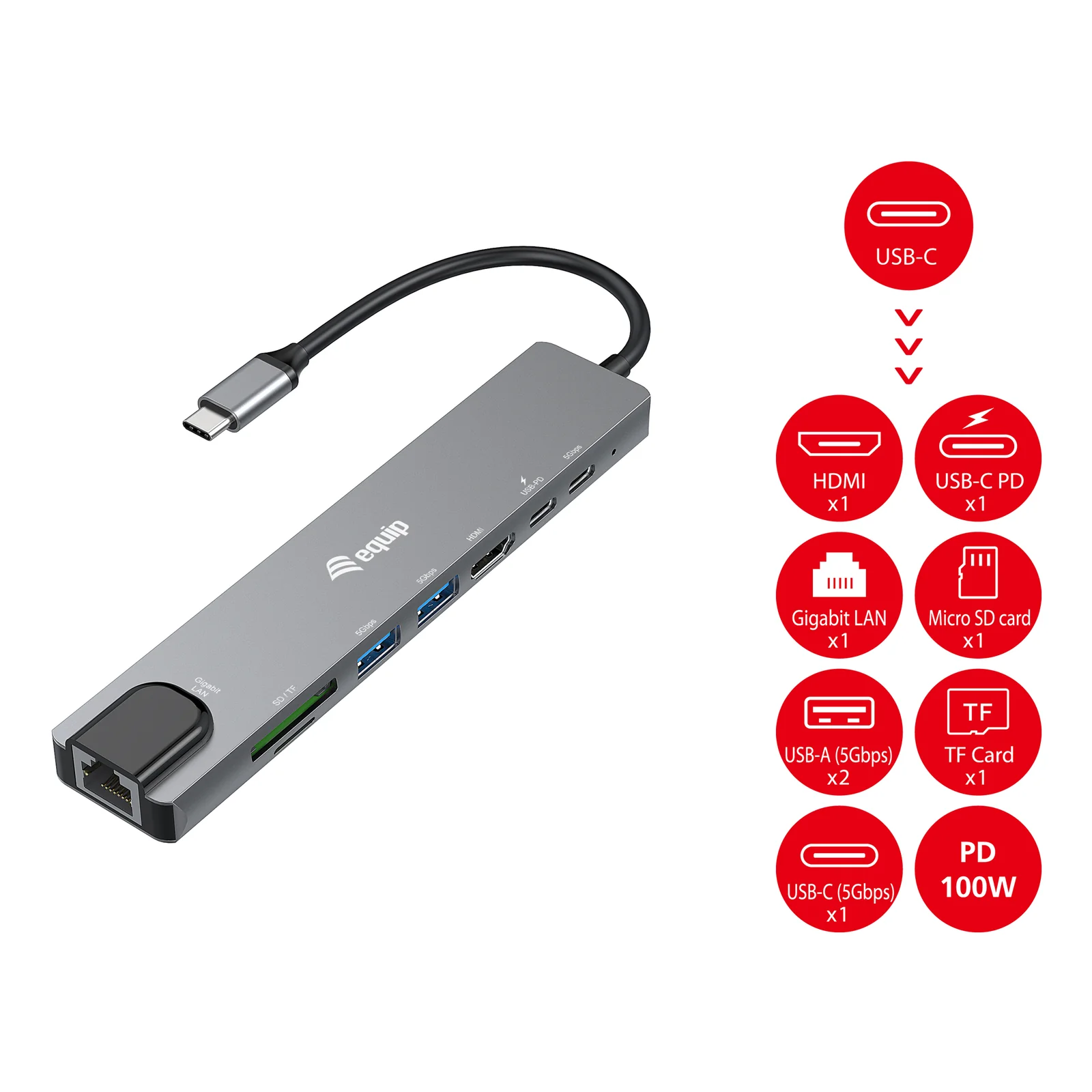 Equip 133497 station d'accueil Avec fil USB Type-C Noir, Gris
