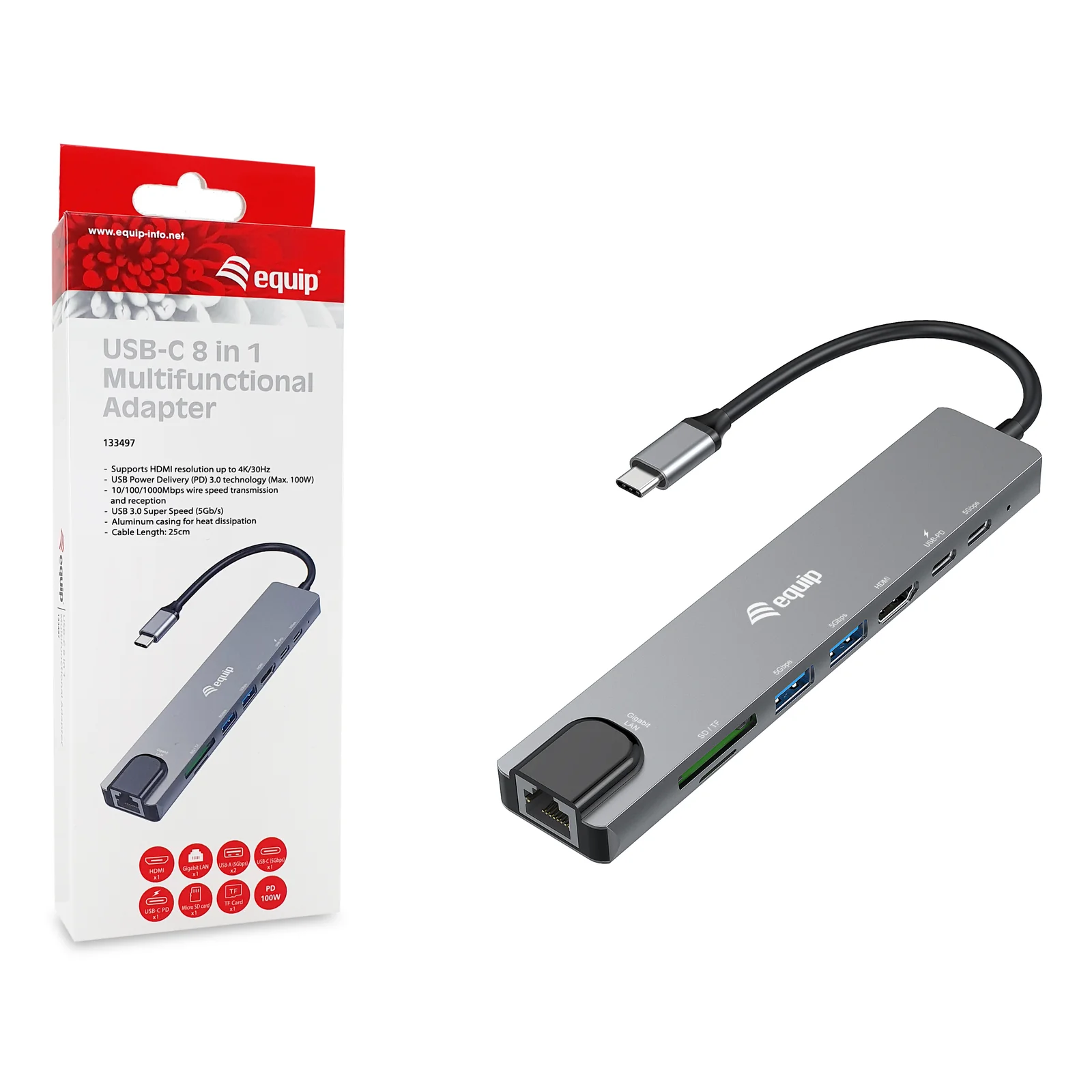 Equip 133497 station d'accueil Avec fil USB Type-C Noir, Gris