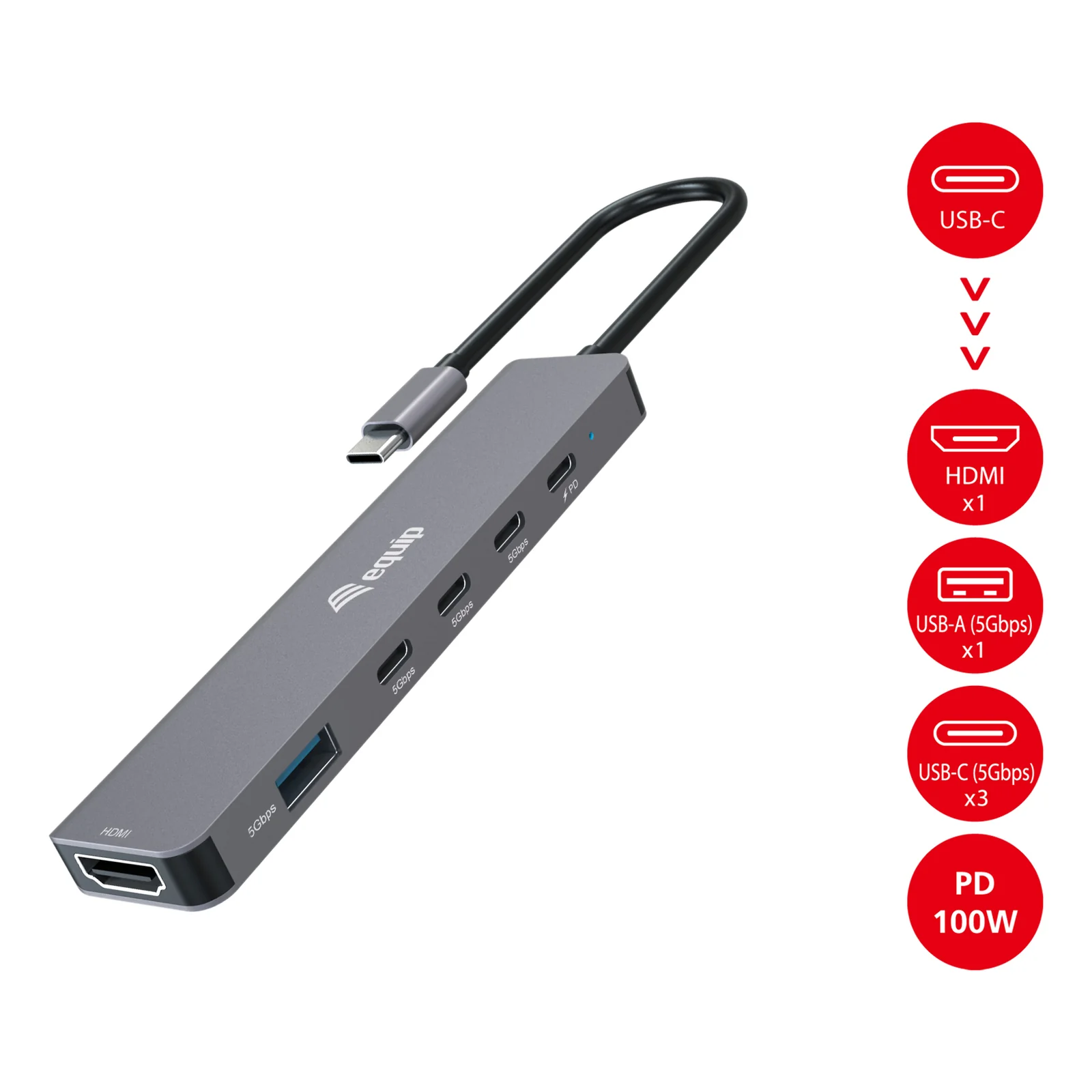 Equip 133500 station d'accueil Avec fil USB 3.2 Gen 1 (3.1 Gen 1) Type-C Gris