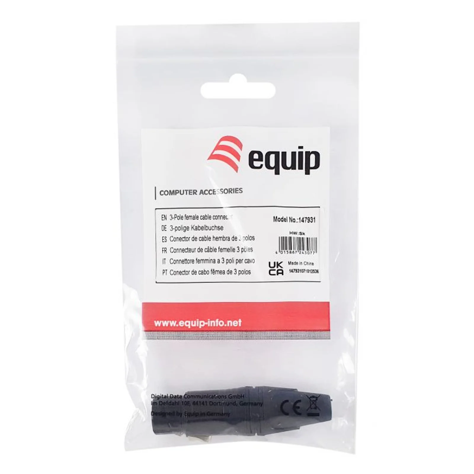 Equip 147931 connecteur de fils 3-Pole XLR Noir