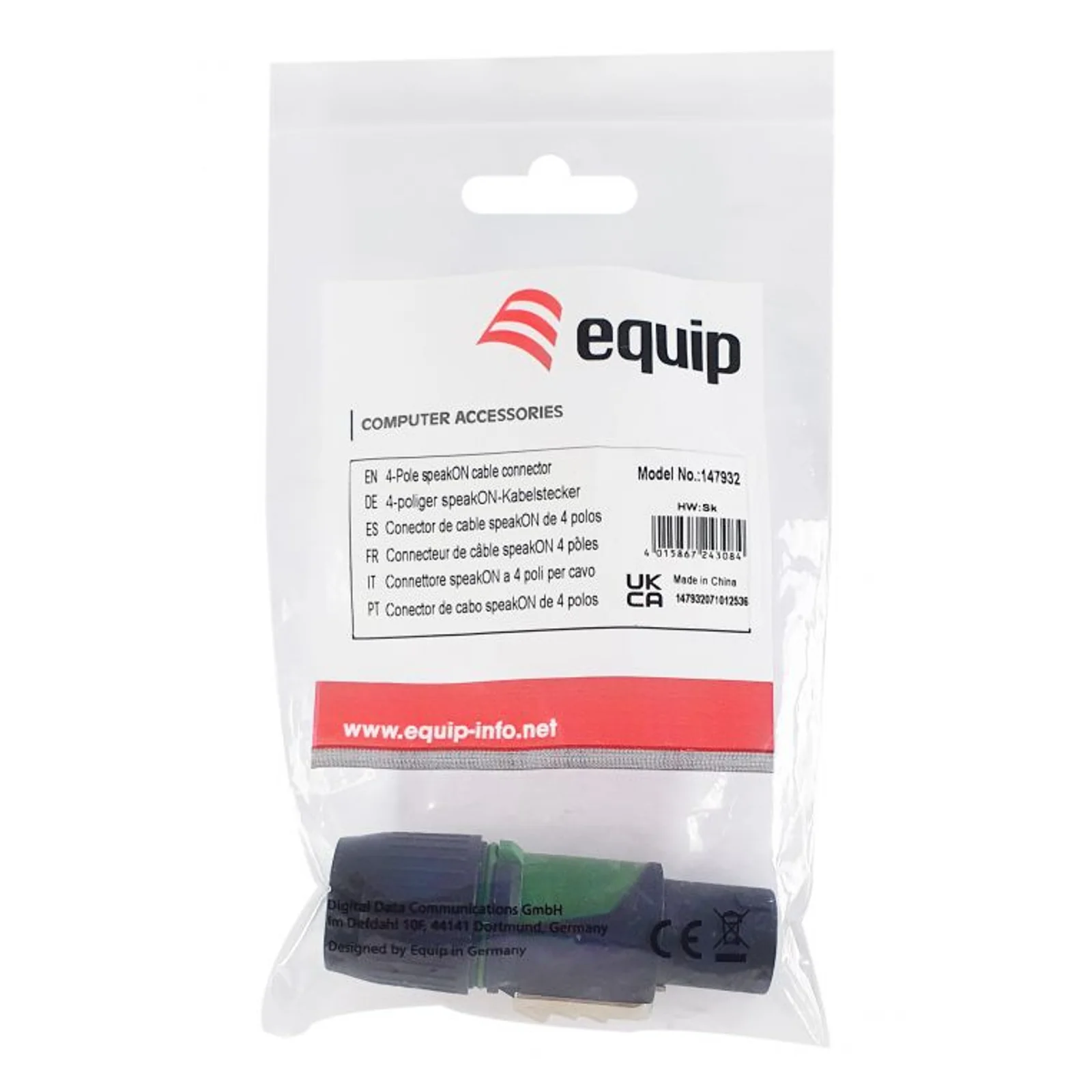 Equip 147932 connecteur de fils 4-Pole speakON Noir, Vert