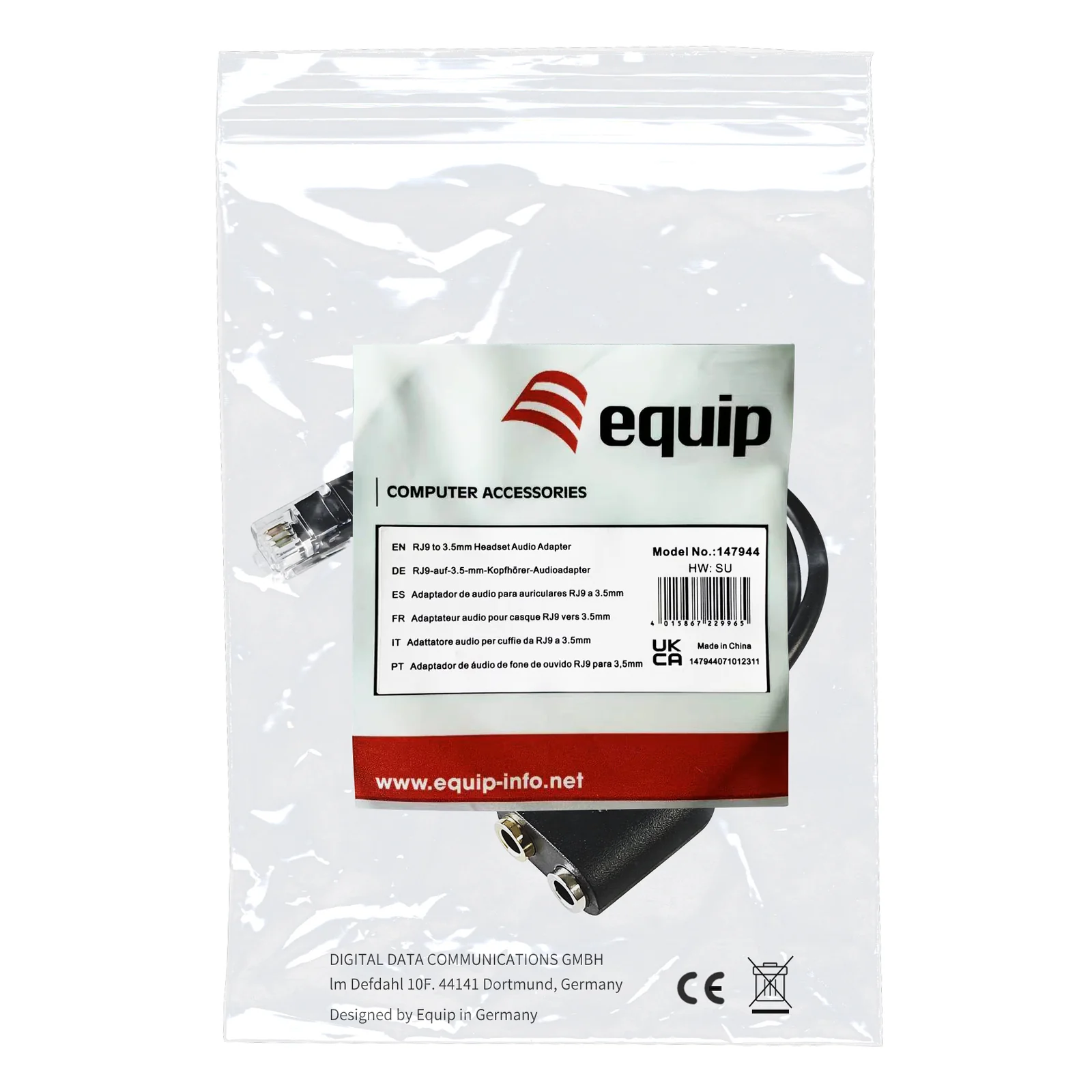 Equip 147944 câble audio 0,25 m RJ-9 2 x 3.5mm Noir