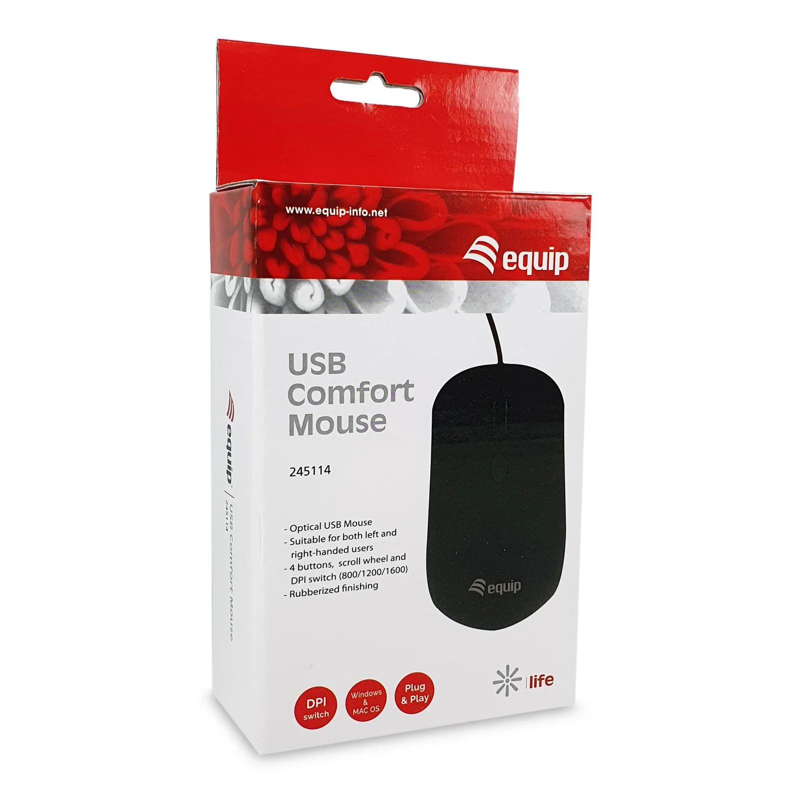 Equip 245114 souris Bureau Ambidextre USB Type-A Optique 1600 DPI