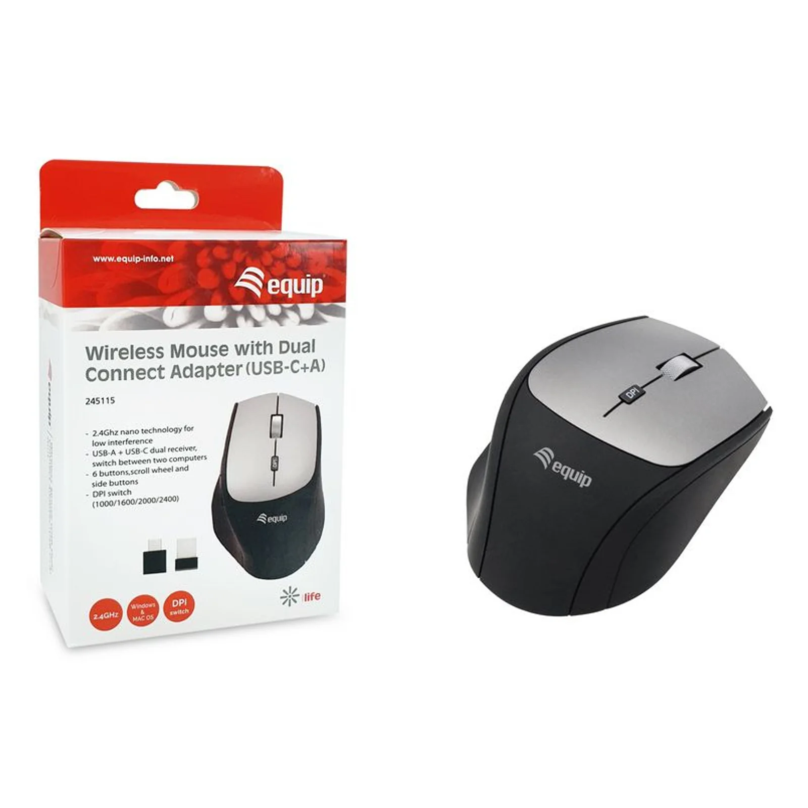 Equip 245115 souris Bureau Droitier RF sans fil Optique 2400 DPI