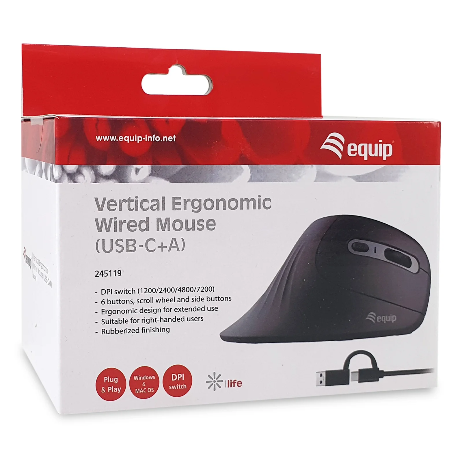 Equip 245119 souris Universel Droitier USB Type-A + USB Type-C Optique 7200 DPI