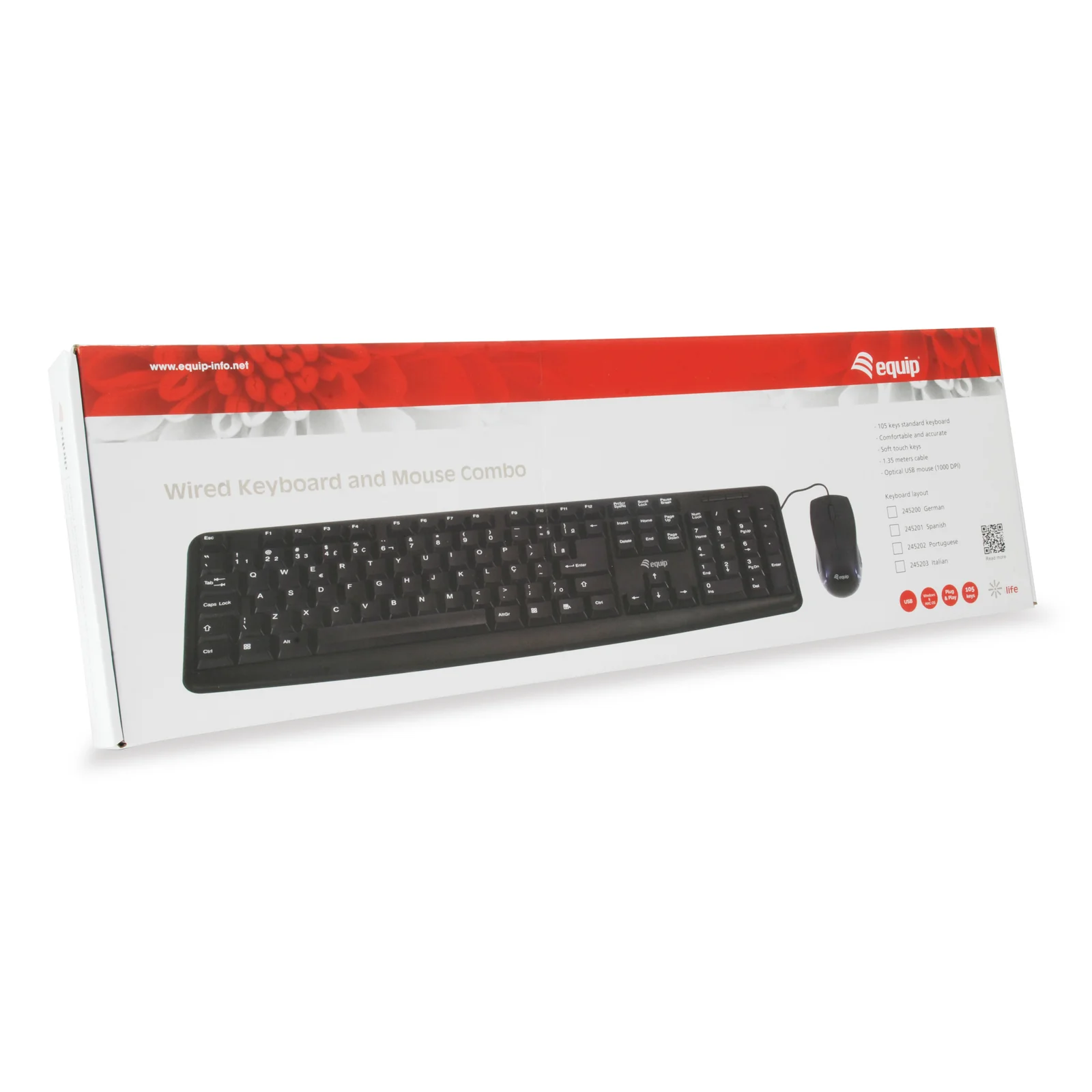 Equip 245201 clavier Souris incluse Bureau USB QWERTY Espagnole Noir