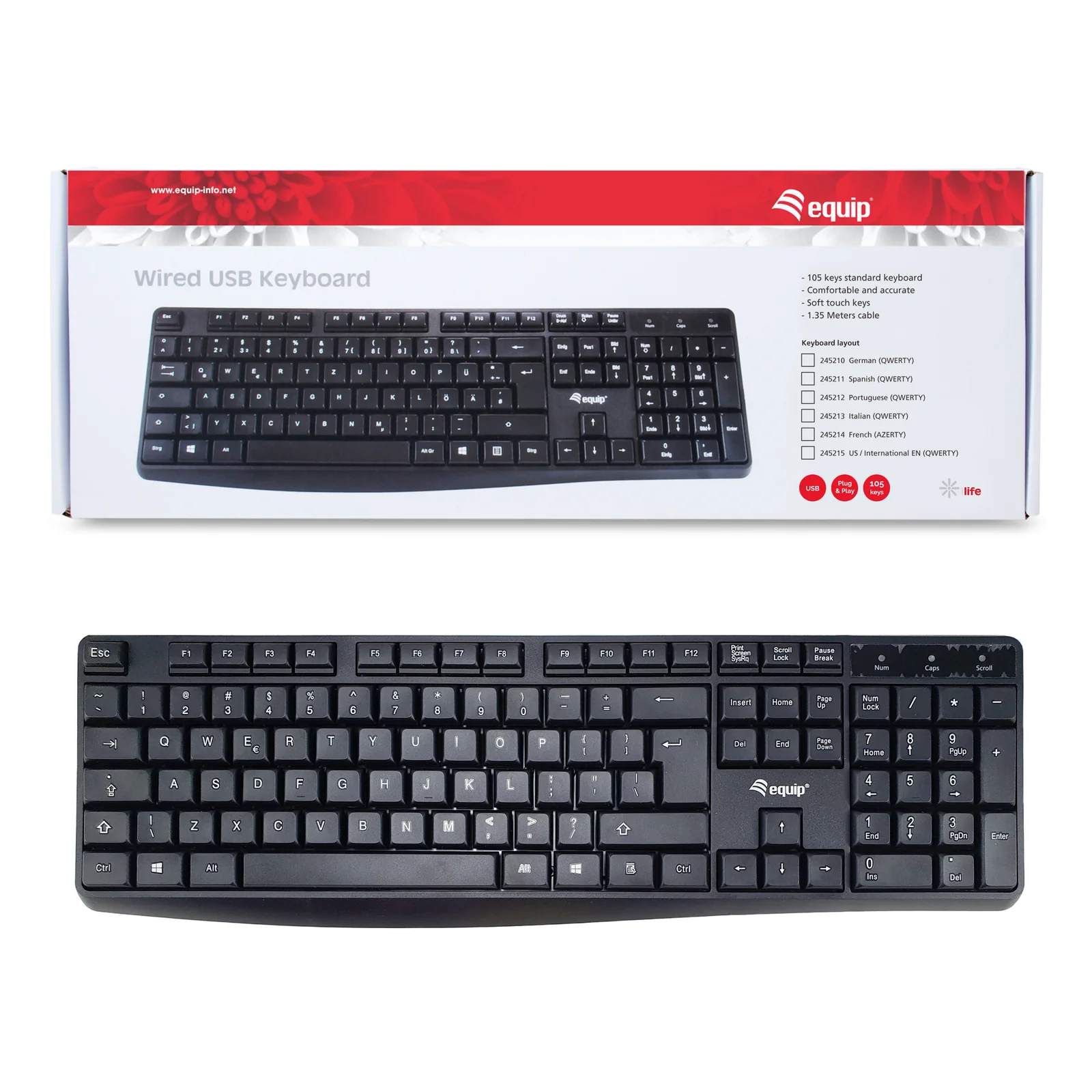 Equip 245215 clavier Bureau USB QWERTY Anglais américain Noir