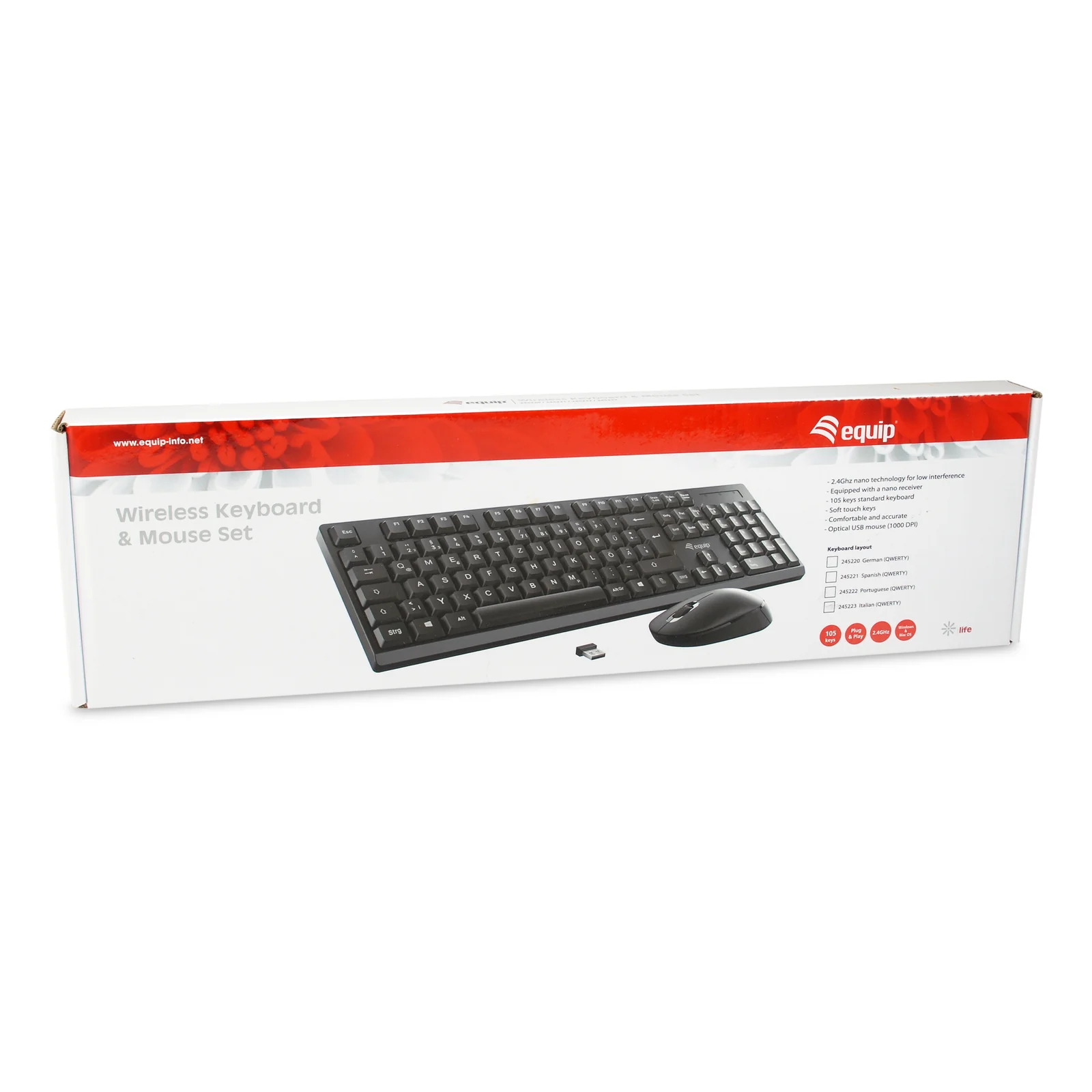 Equip 245222 clavier Souris incluse Bureau RF sans fil QWERTY Portuguais Noir