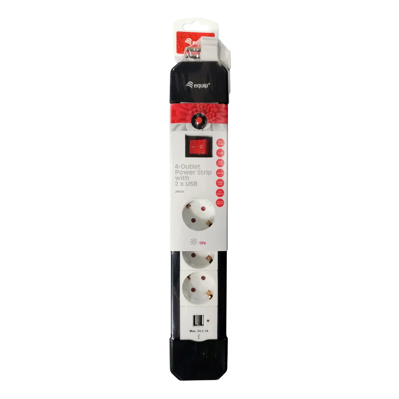 Equip 245553 multiprise 1,5 m 4 sortie(s) CA Intérieure Noir, Blanc