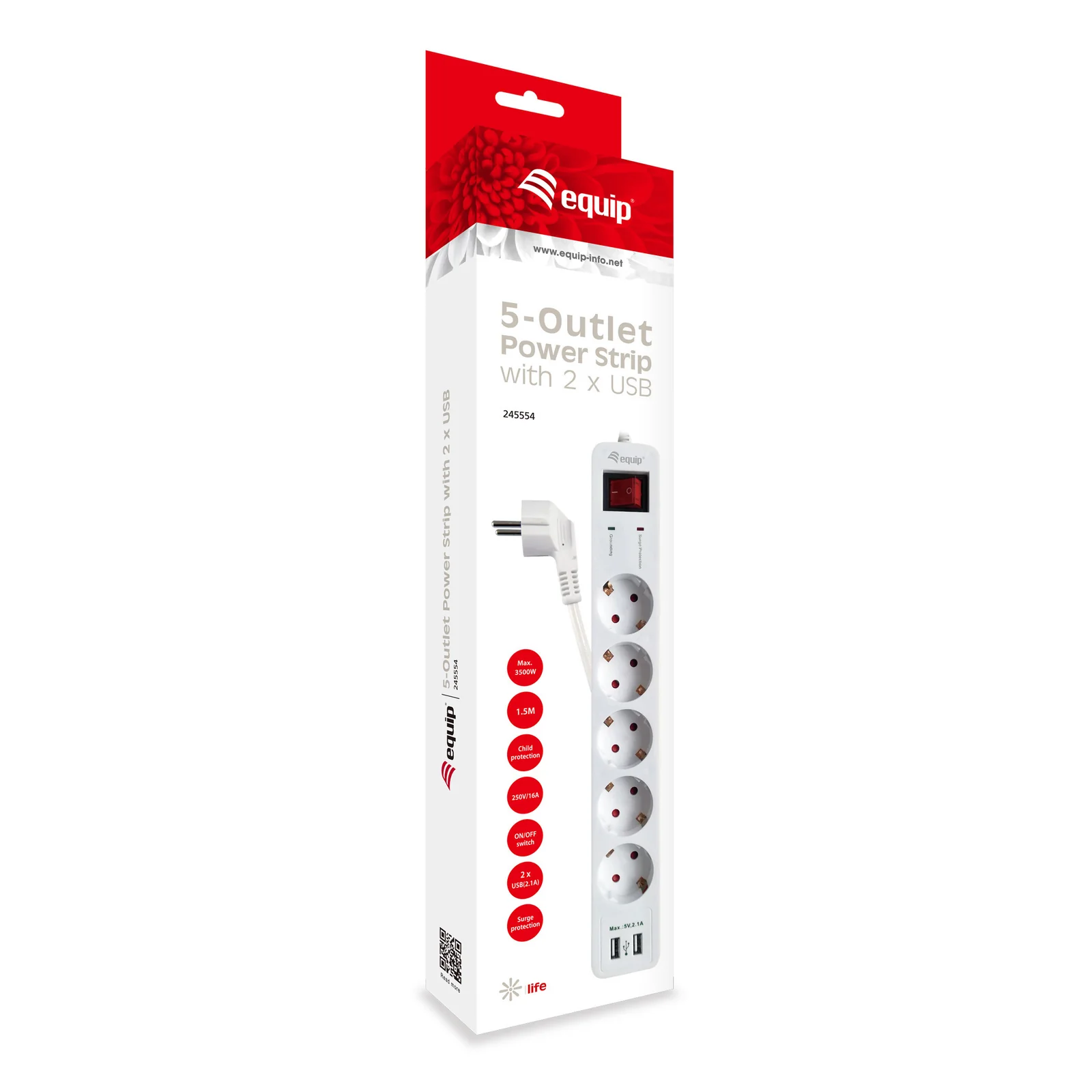 Equip 245554 multiprise 1,8 m 5 sortie(s) CA Intérieure Blanc