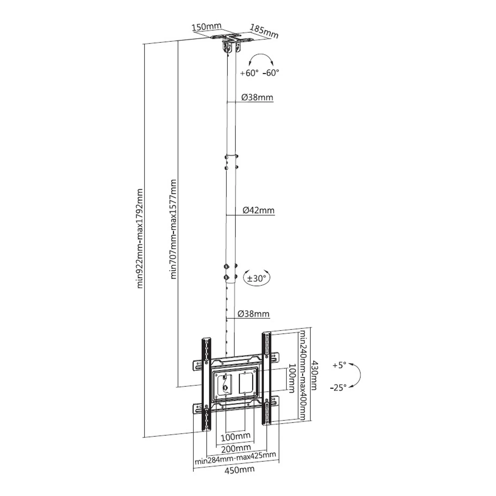 Equip 650321 Support TV 32« -70 » pour montage au plafond