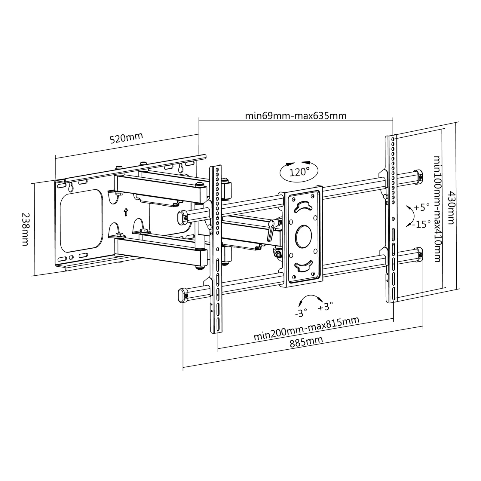 Equip 650324 Support mural inclinable et pivotant pour TV 37"-90