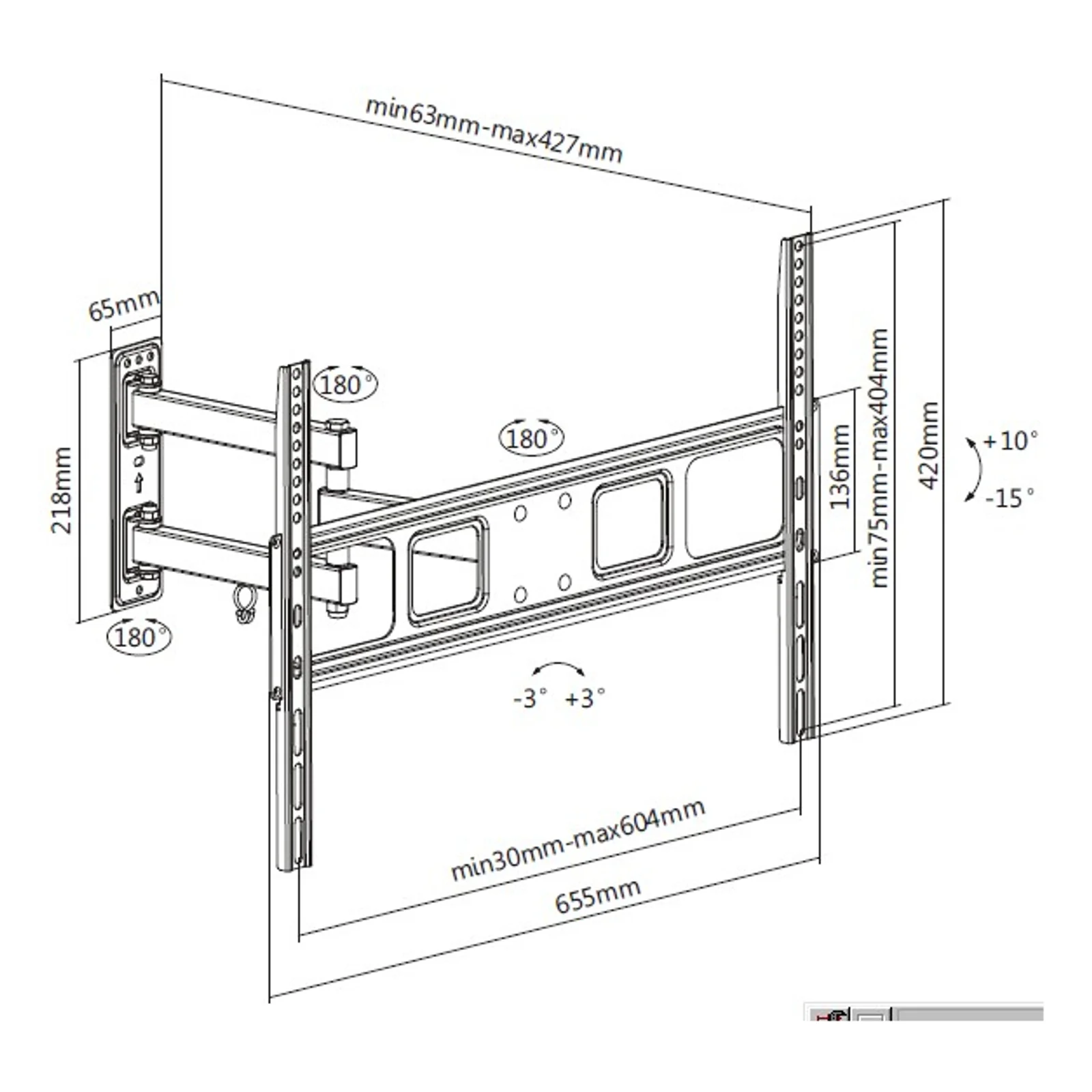 Equip 650342 Support mural articulé pour téléviseur 37"-70
