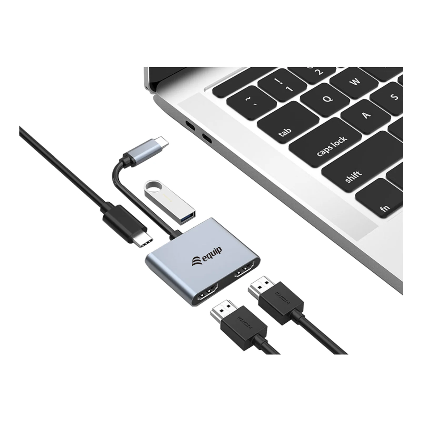 Equip Adaptateur HDMI double USB-C 4 en 1, USB 3.0, USB PD 100W