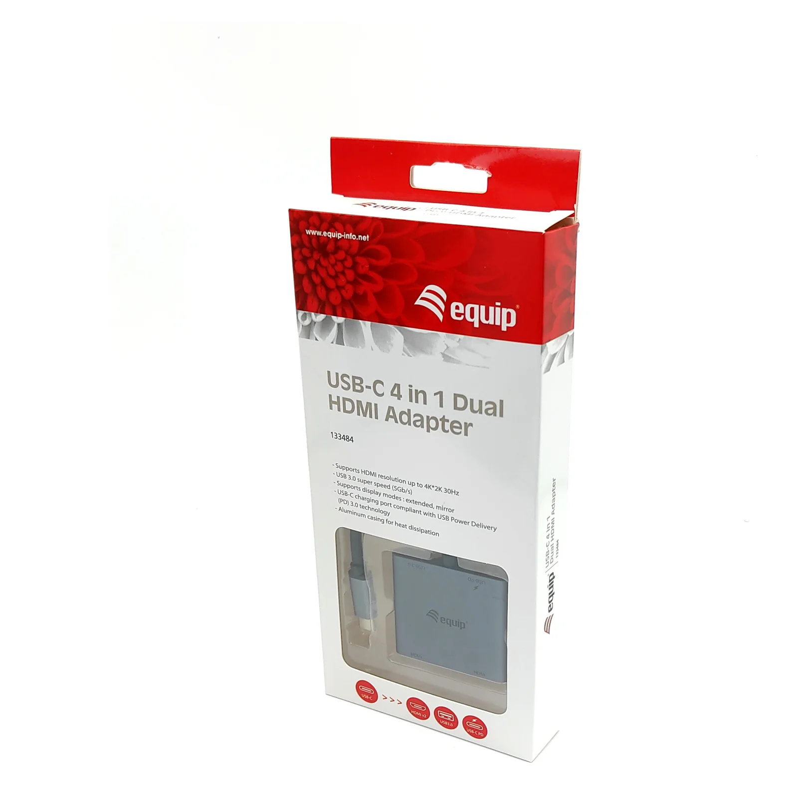 Equip Adaptateur HDMI double USB-C 4 en 1, USB 3.0, USB PD 100W