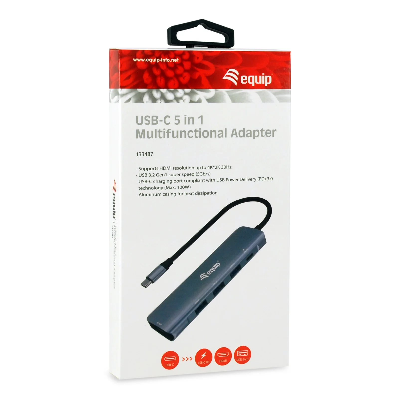 Equip Adaptateur multifonction USB-C 5 en 1, HDMI, USB 3.2 GEN1, 100W USB PD