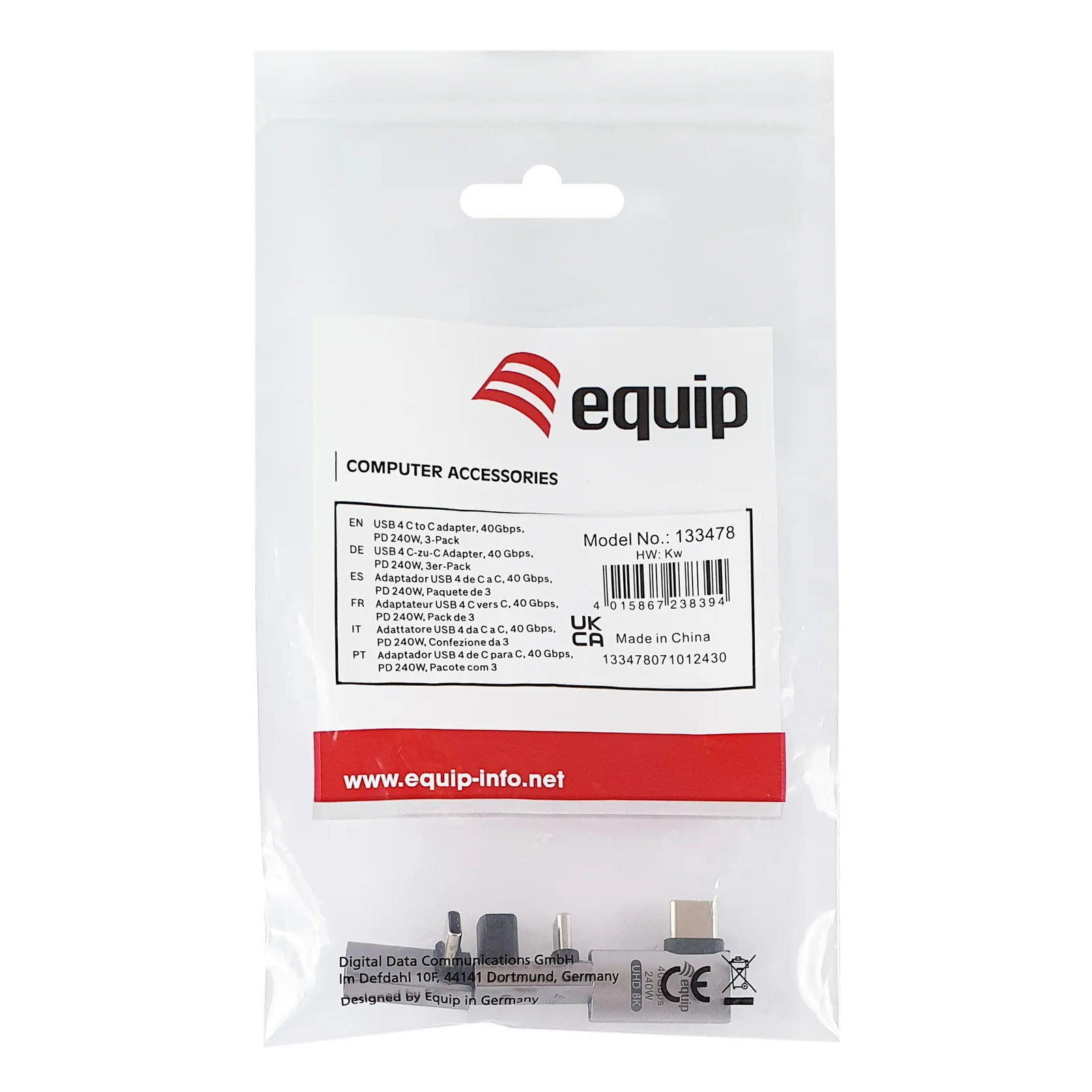 Equip Adaptateur USB 4 C vers C, 40Gbps, PD 240W, 3-Pack