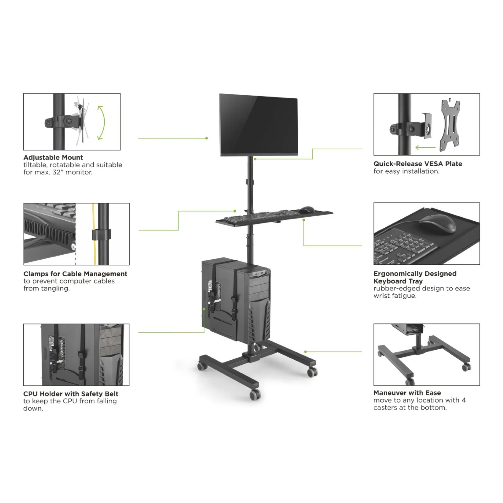Equip Poste de travail mobile à moniteur unique 17"-32