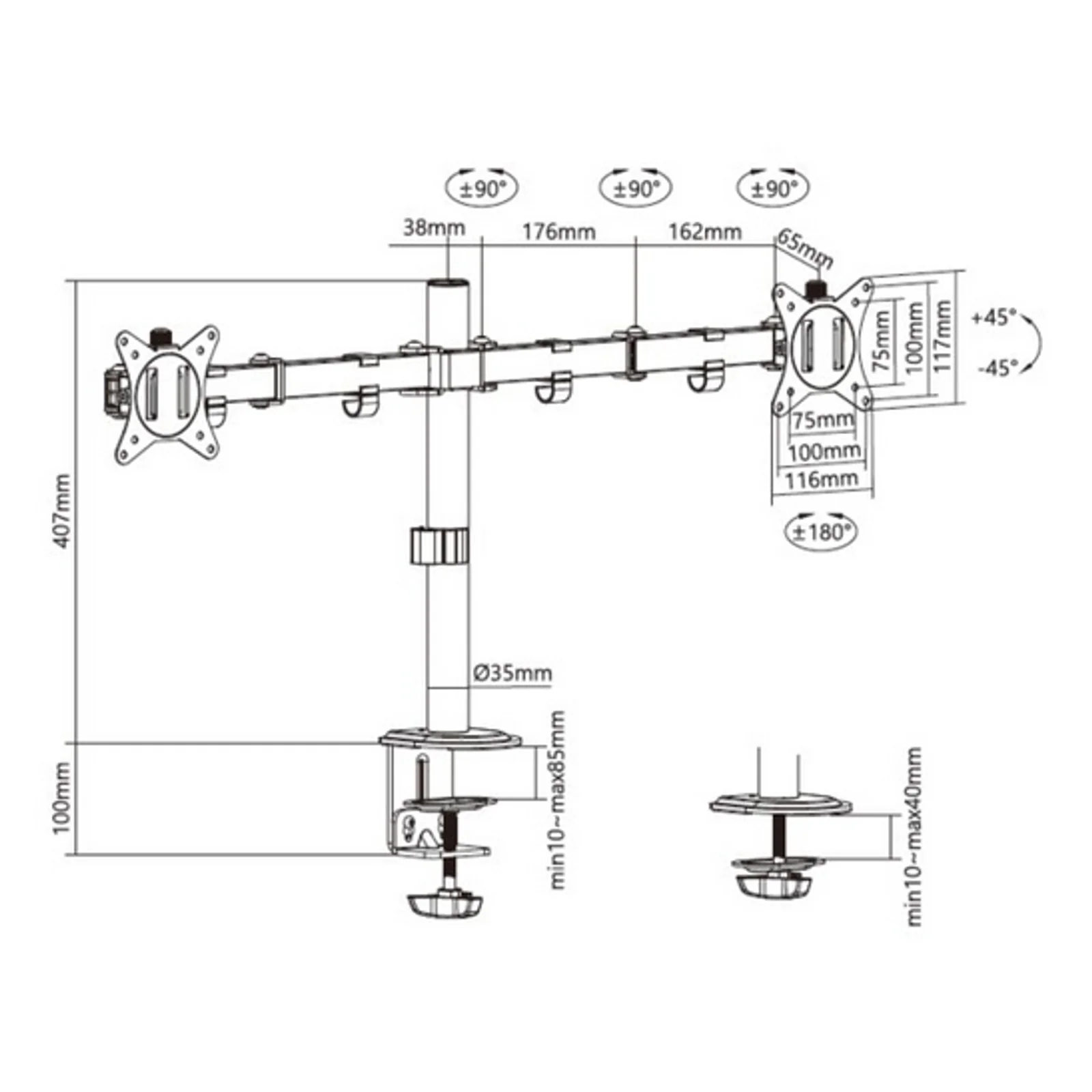 Equip Support de bureau articulé pour deux moniteurs 17« -32 », noir