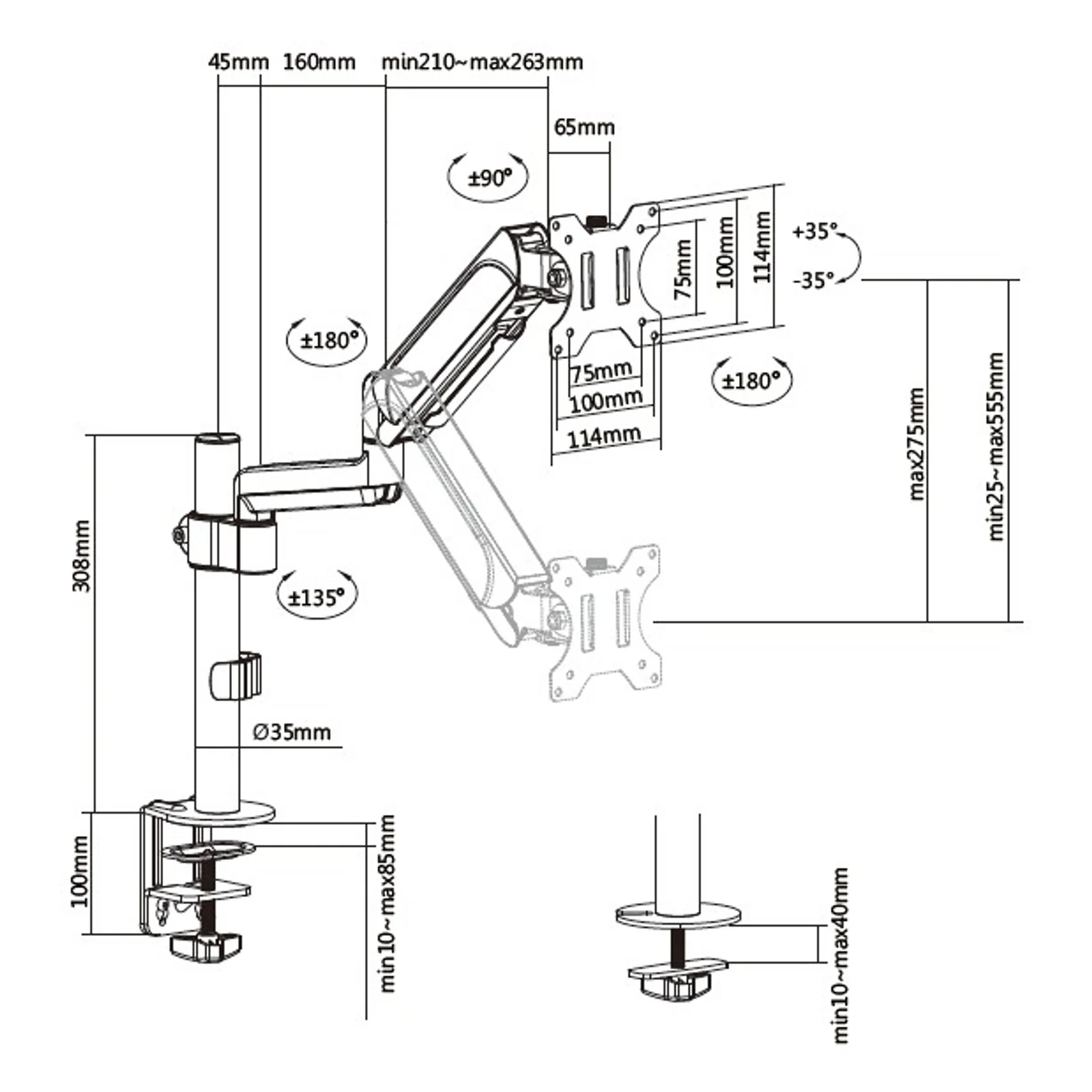 Equip Support de montage de bureau pour moniteur 17"-32
