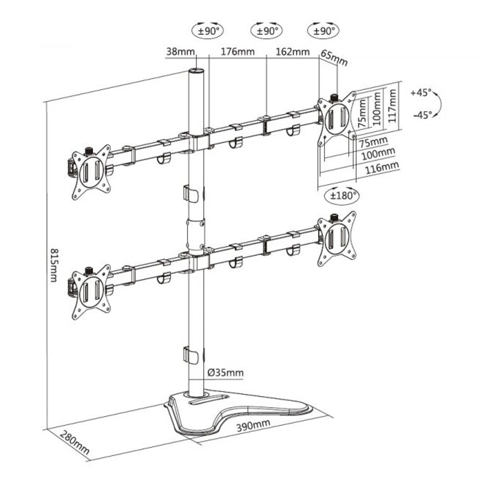 Equip Support de table pour moniteur quadruple articulé 17"-32