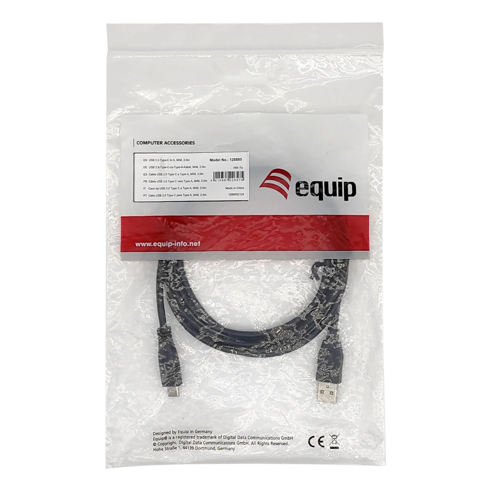 Equip USB 2.0 C vers A, Câble, M/M, 2.0m