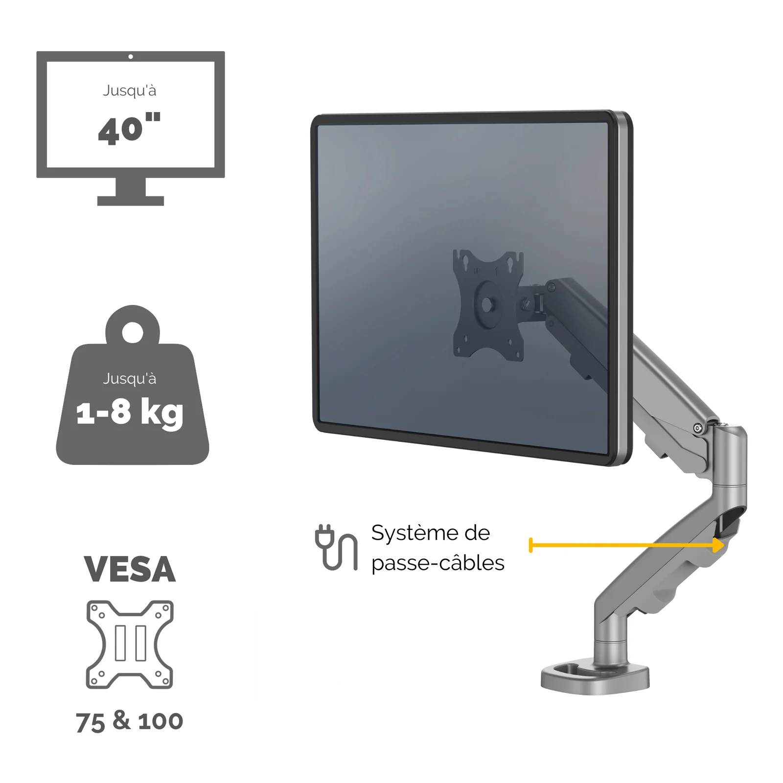 Fellowes Eppa 9683001 support d'écran plat pour bureau 101,6 cm (40") Argent